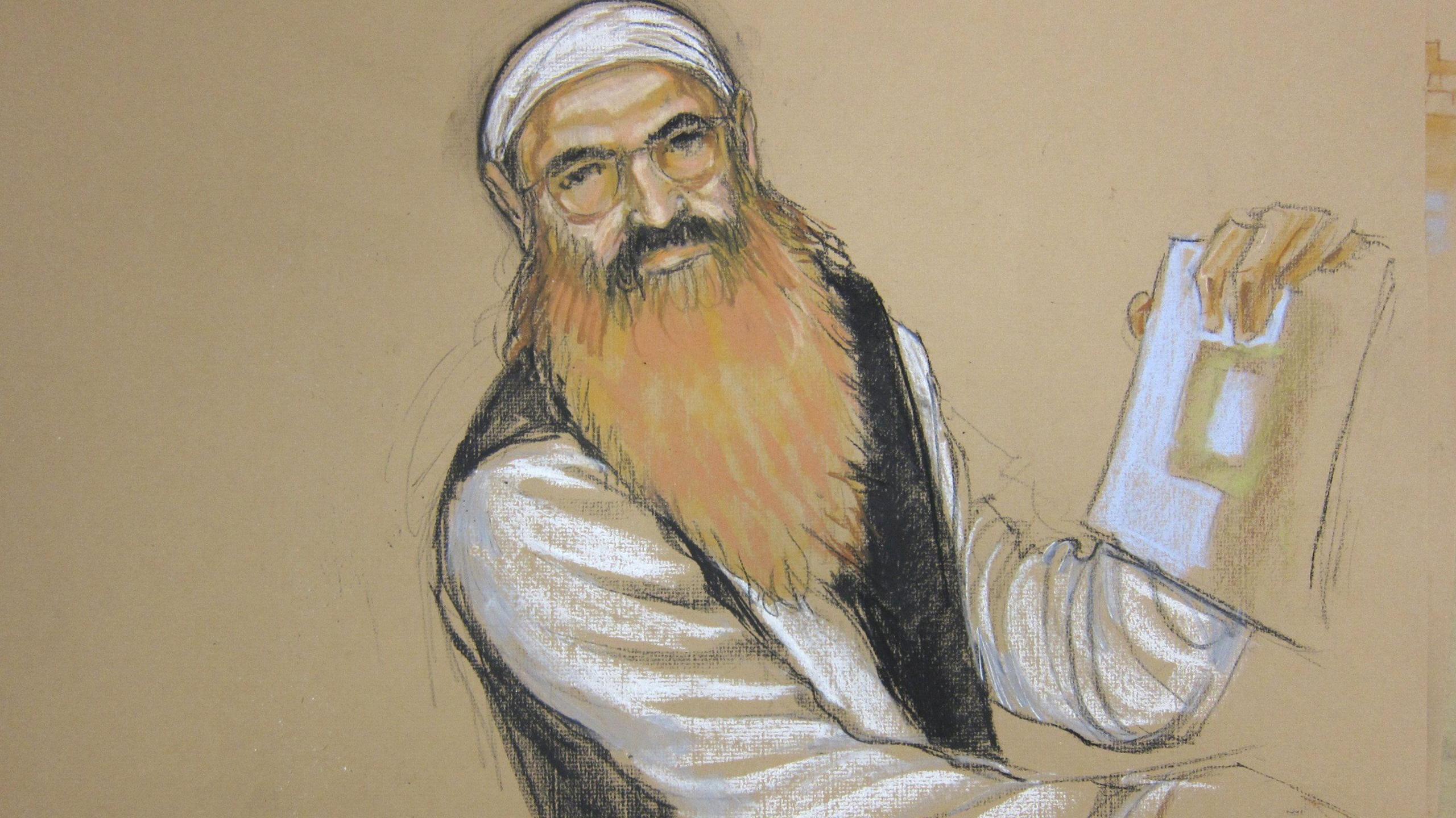 Khalid Sheikh Mohammed is seen in an artist"s sketch during a court recess at a pre-trial hearing at the U.S. Naval Base Guantanamo Bay, Cuba, in this October 15, 2012