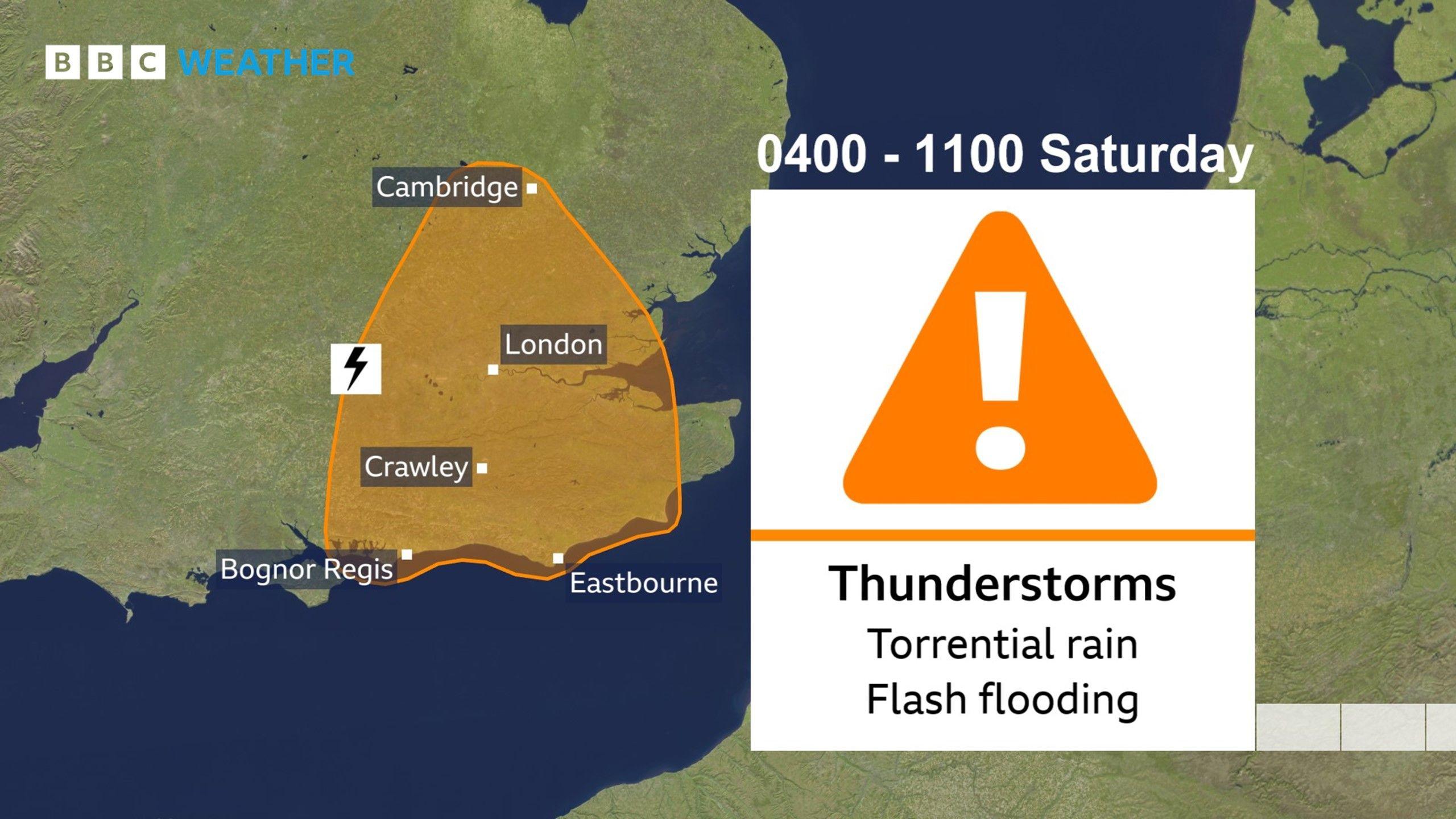 A photo of a map showing details of the Amber weather warning