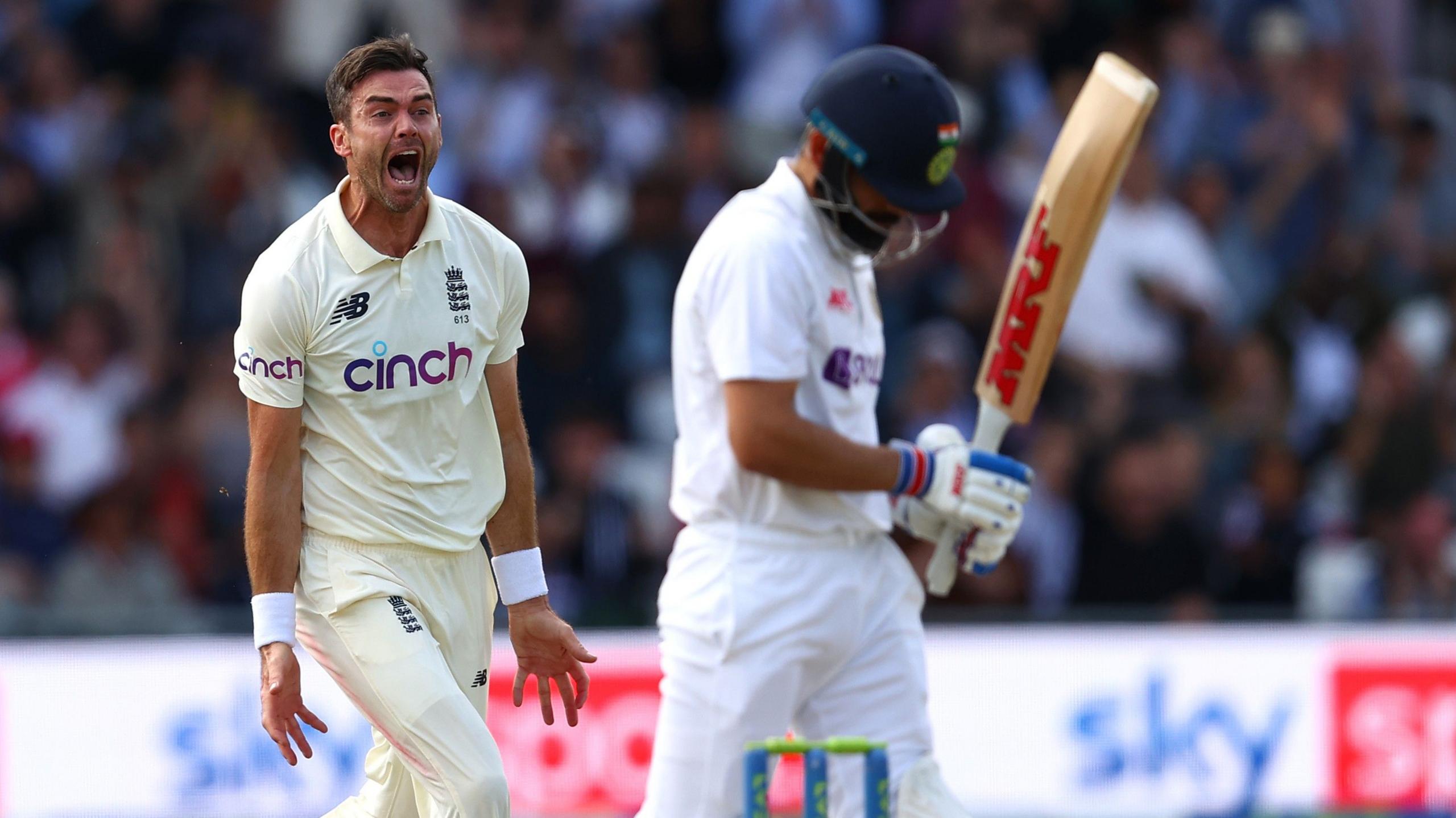 James Anderson celebrates Virat Kohli wicket