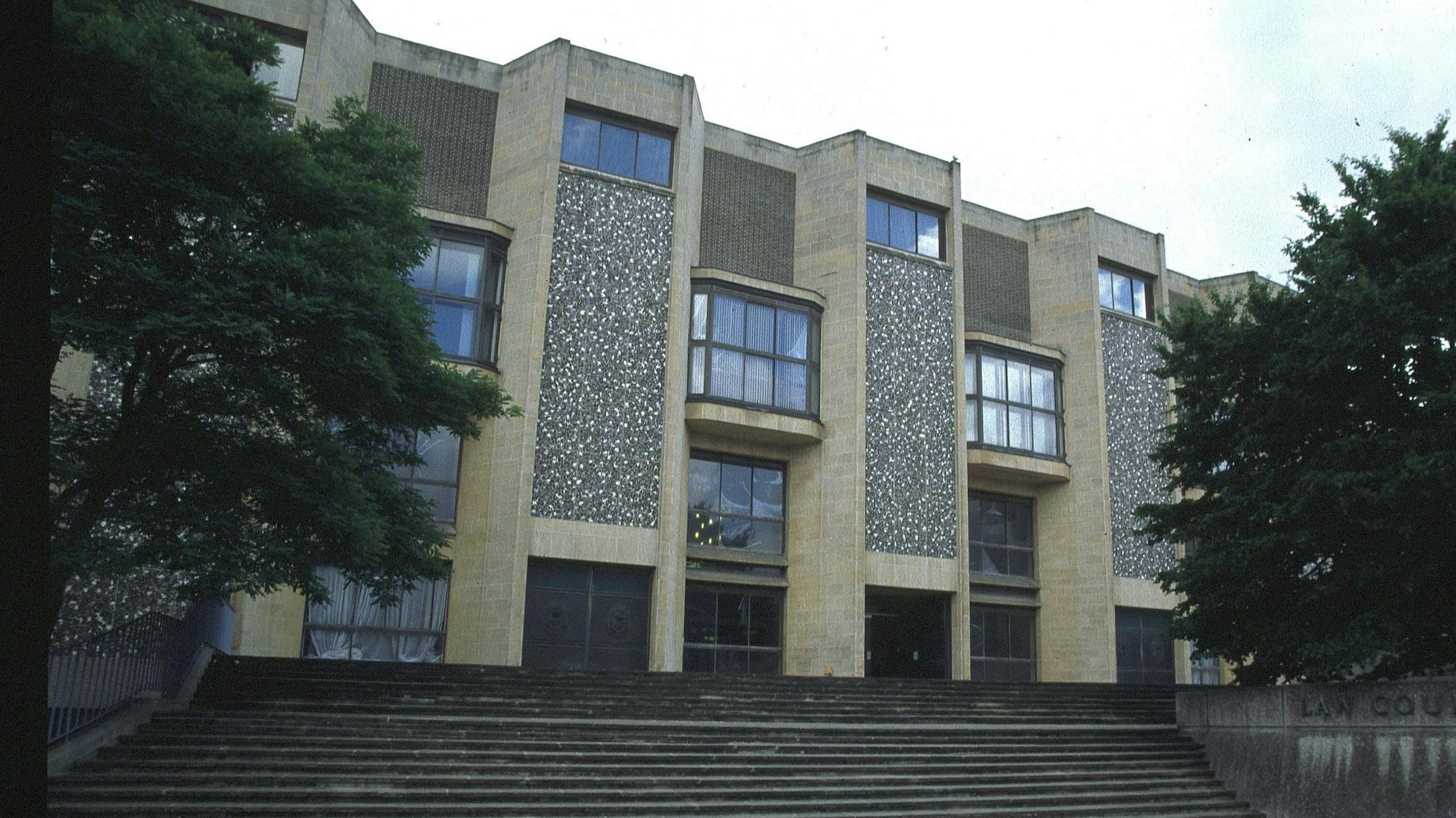 Entrance to Winchester Crown Court, with steps outside.