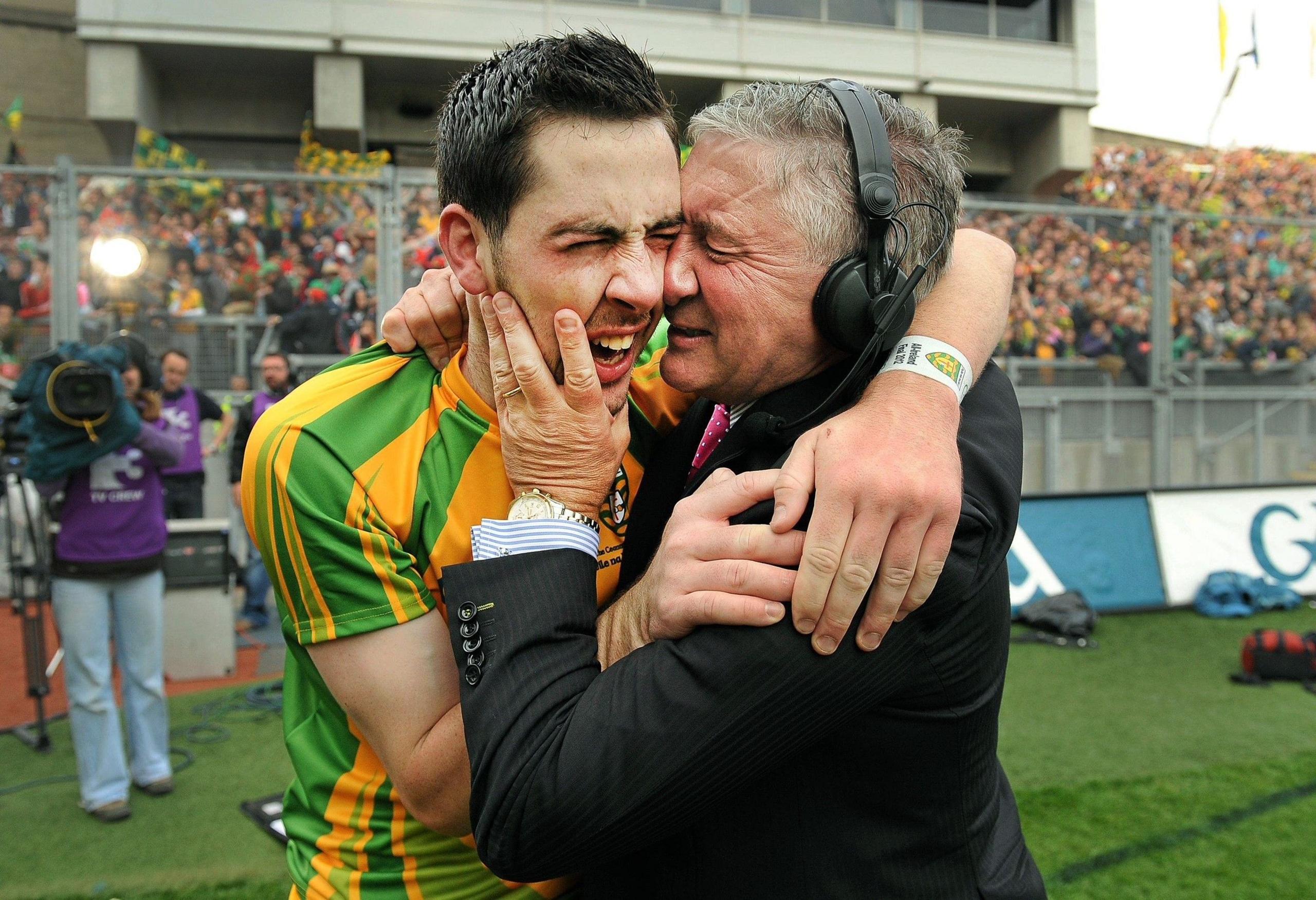 Mark McHugh celebrates Donegal's 2012 All-Ireland final win with his father, Martin McHugh