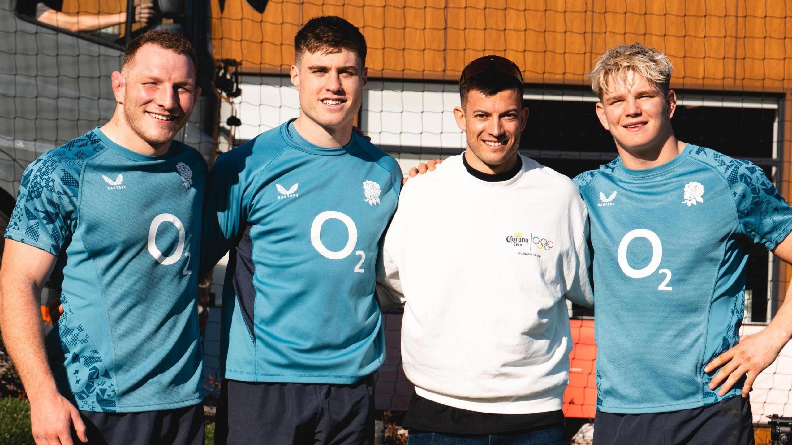 Matt Weston with England rugby players