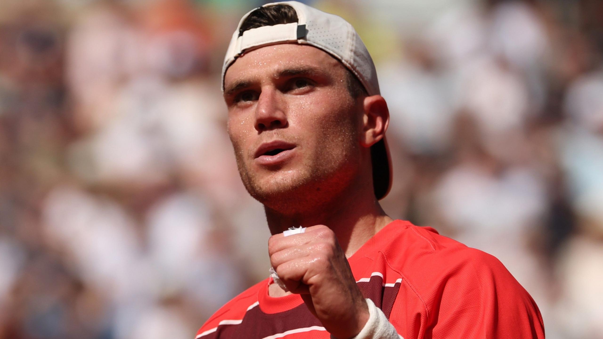 Jack Draper celebrates victory over Joao Fonseca at the French Open