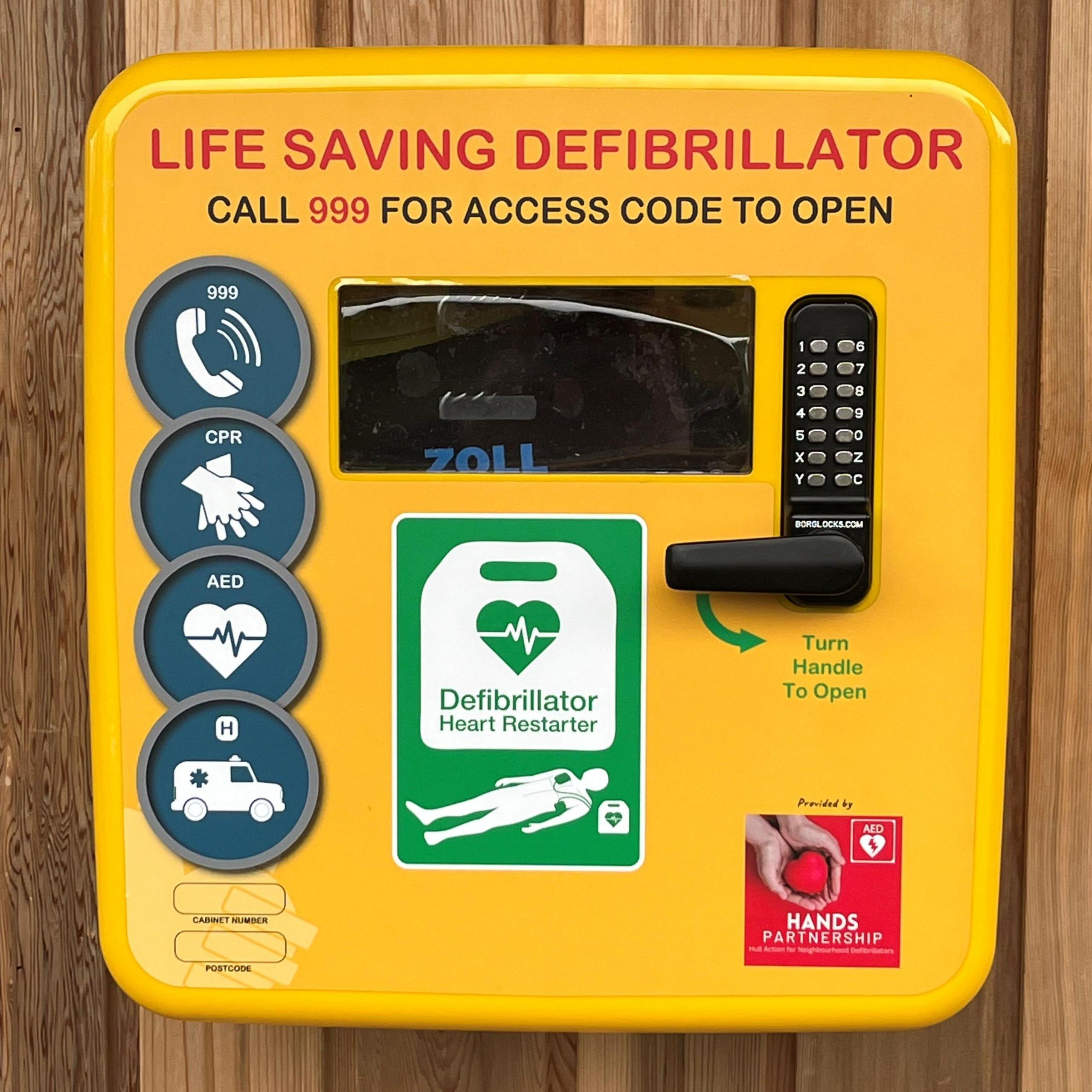 Yellow defibrillator.
