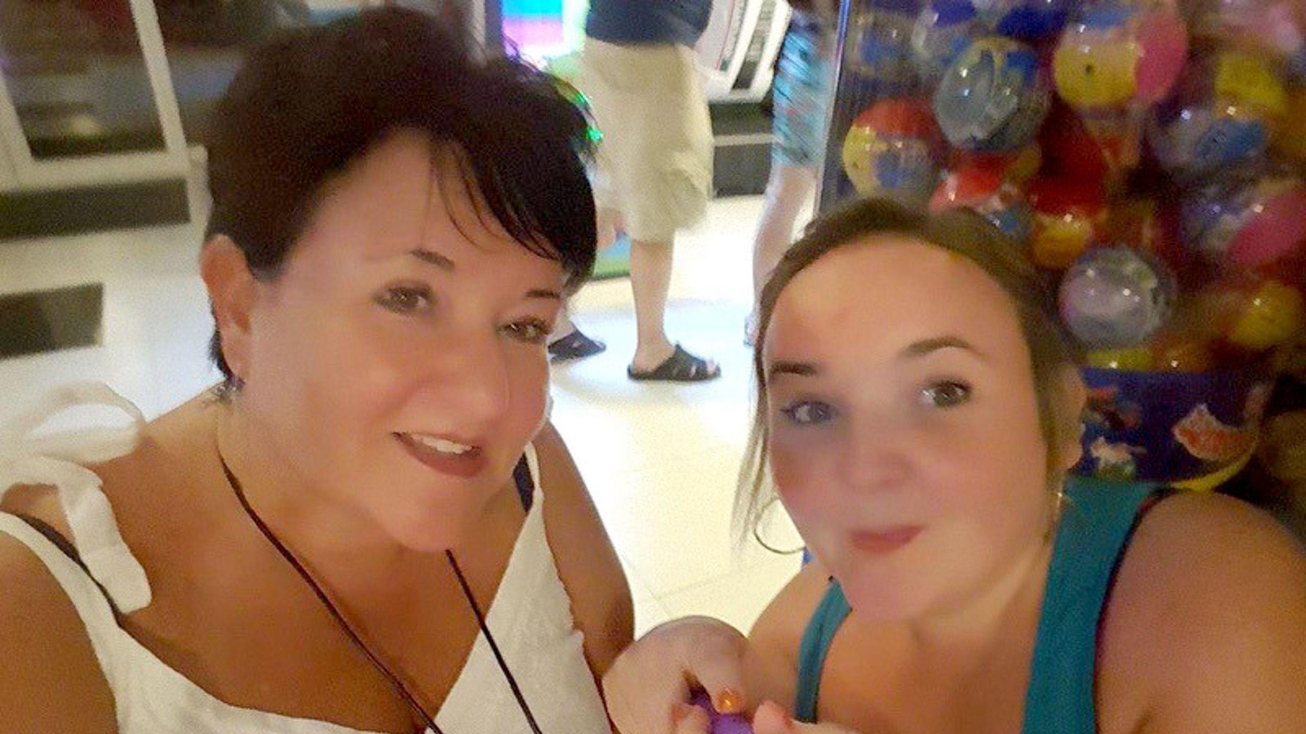 Selfie picture of Cas Shotter Weetman, a woman with short, dark hair, and her daughter Natalie Shotter, who has brown hair tied back.