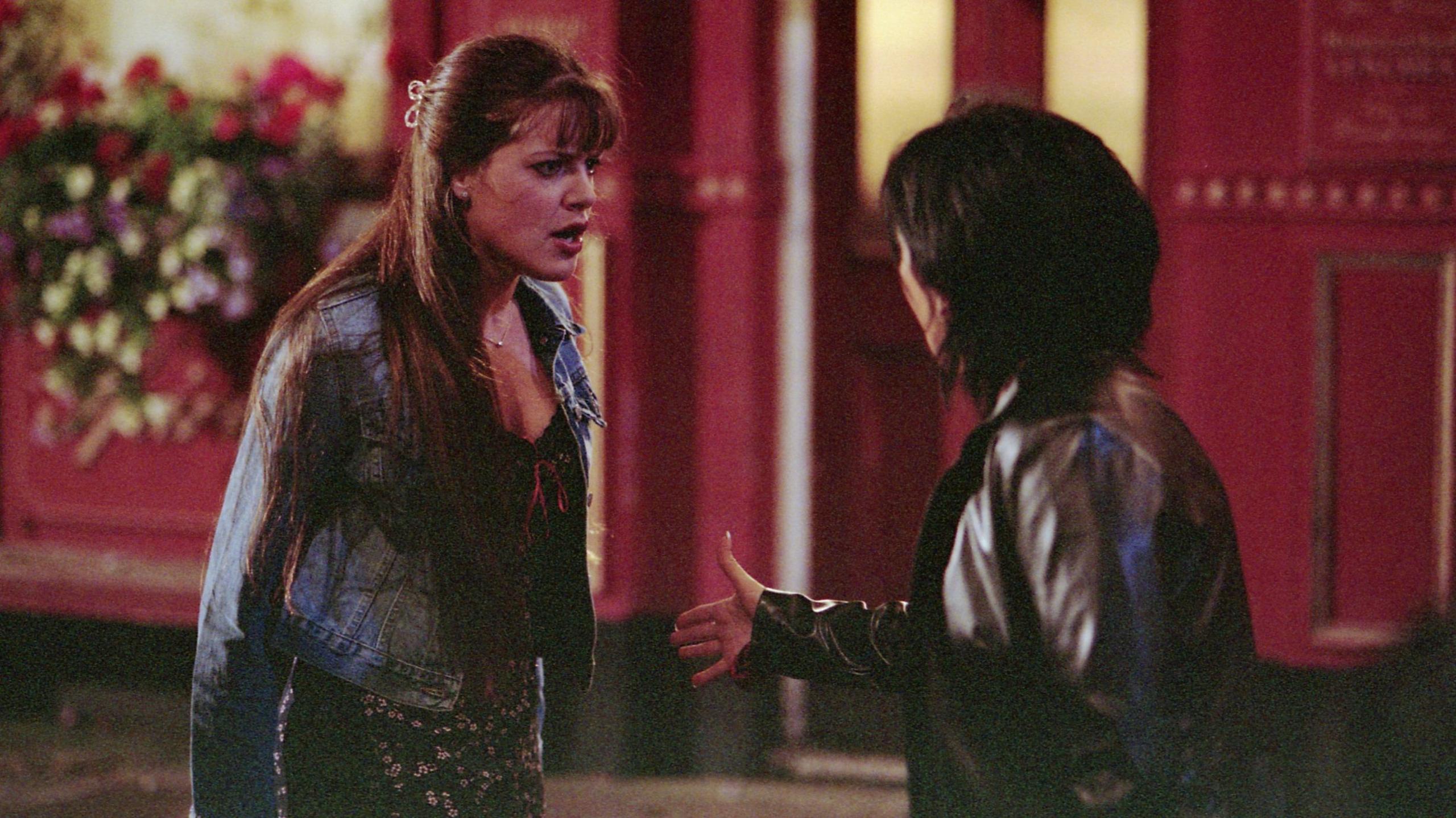 A screenshot of the 2001 episode where Zoe learns Kat is her mother