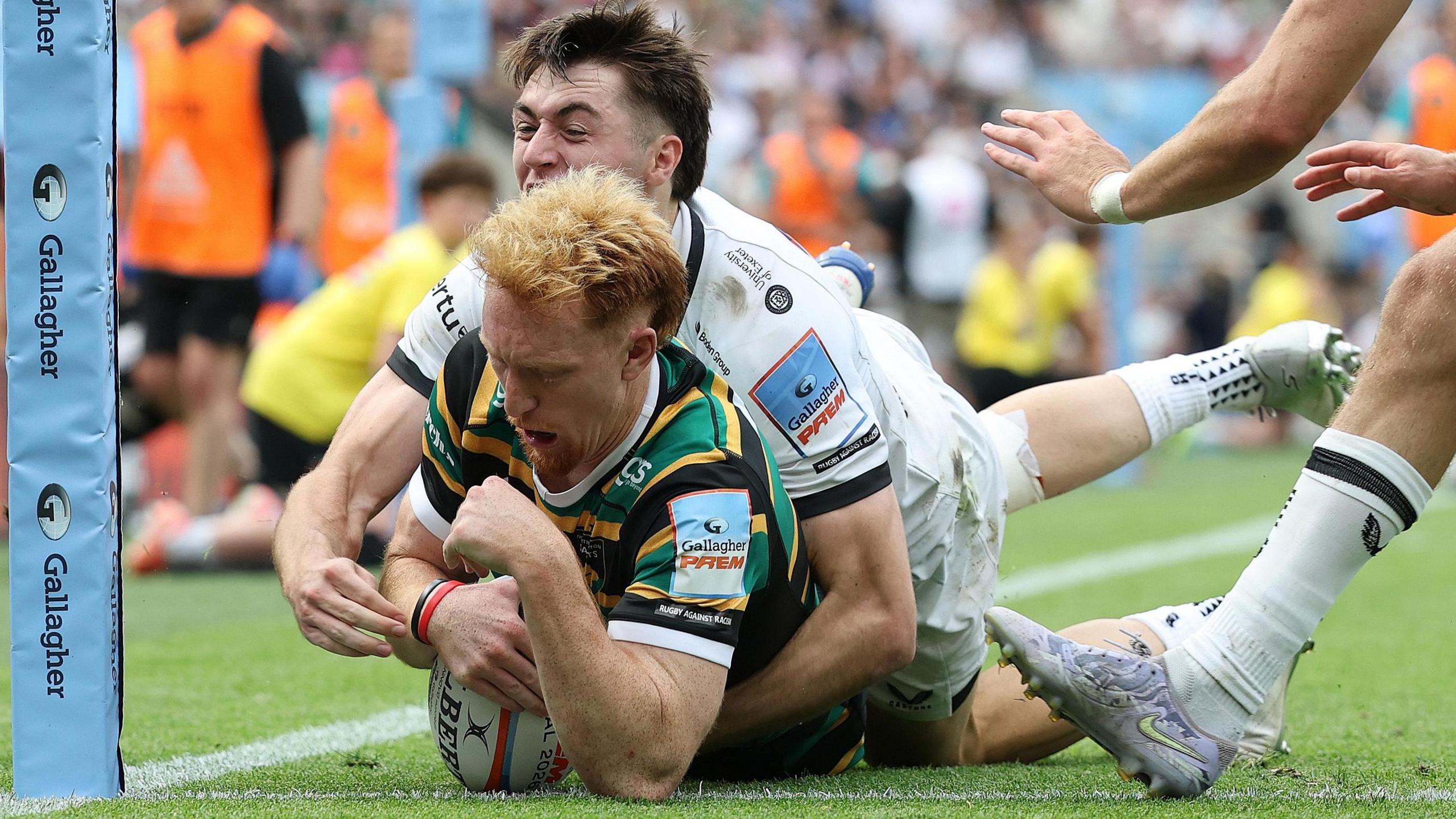 George Hendy scores a try for Northampton