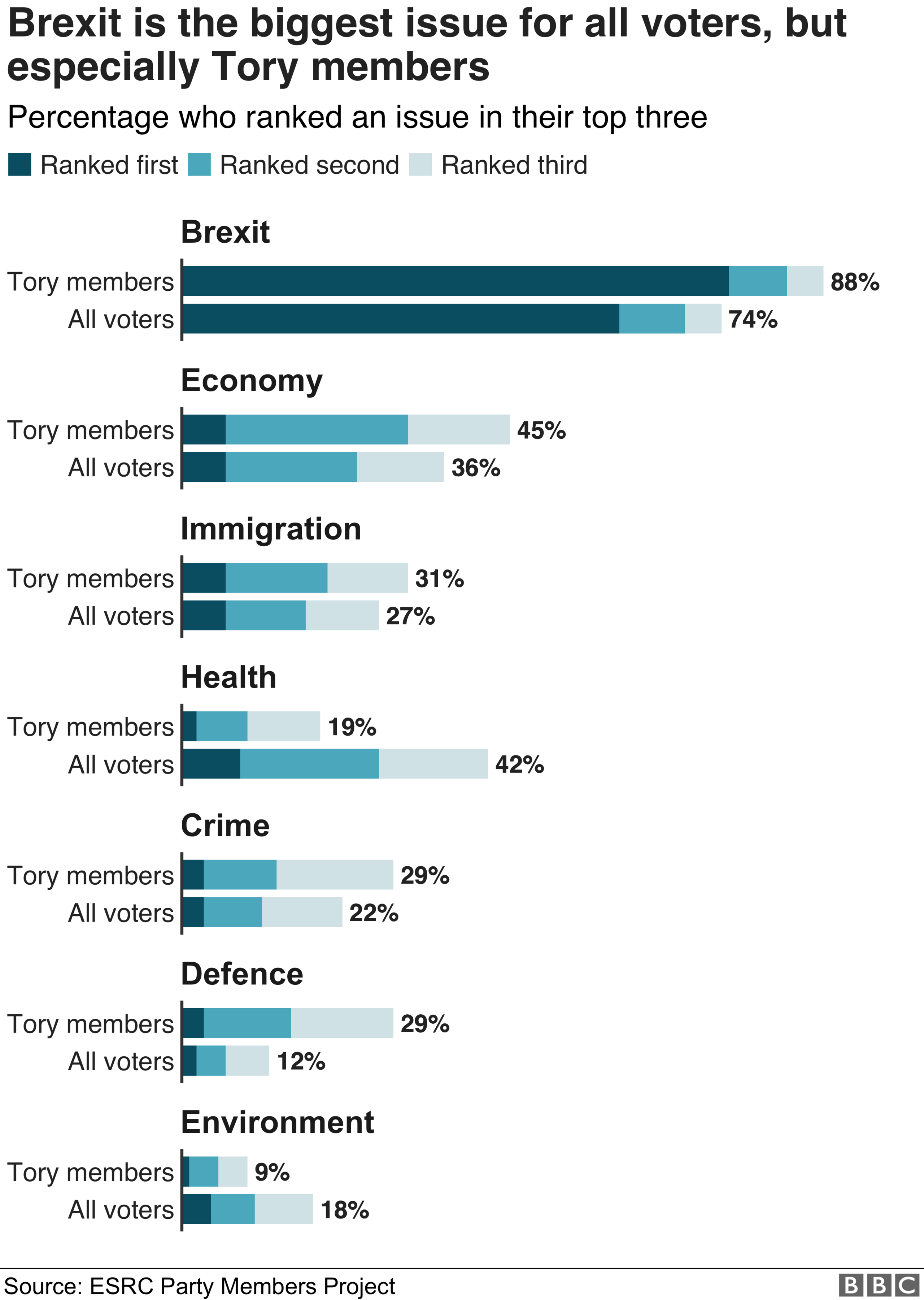 Bar chart showing that Brexit is the biggest issue but all voters, but especially for Tory members