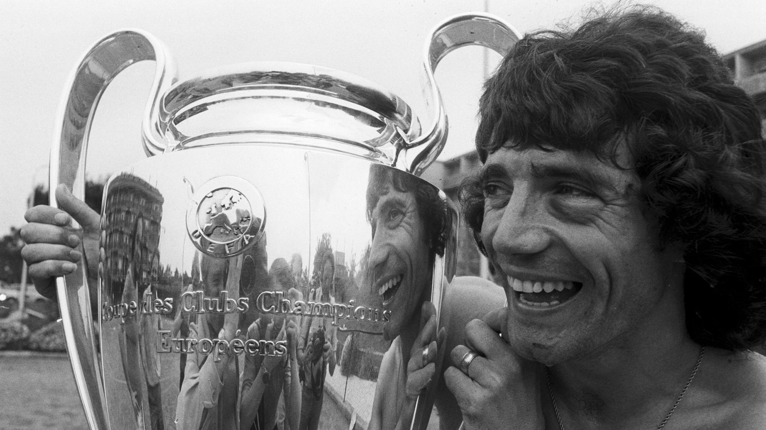 Kevin Keegan celebrates after helping Liverpool win the 1977 European Cup 