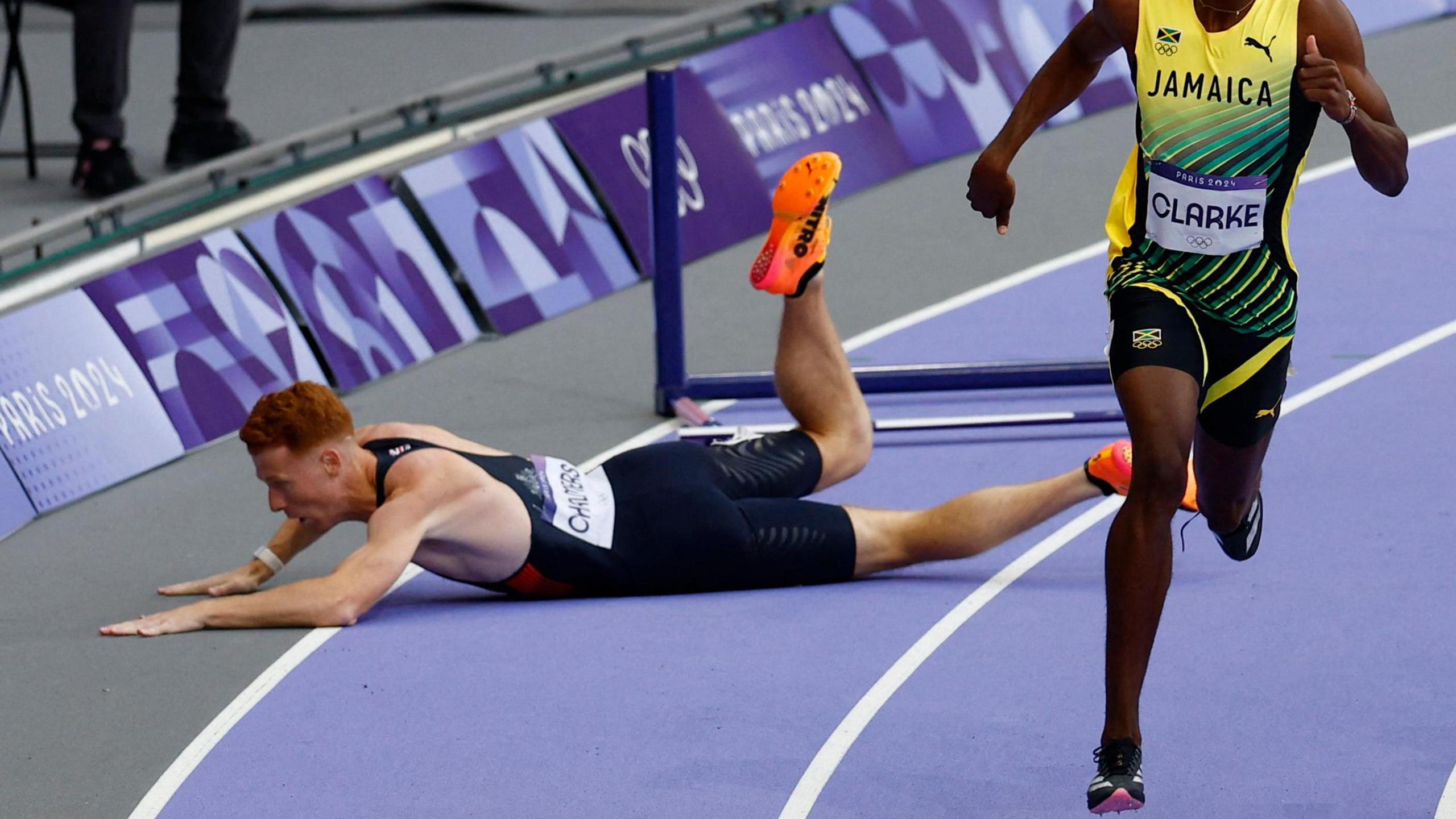 Alastair Chalmers falls at the Olympic Games