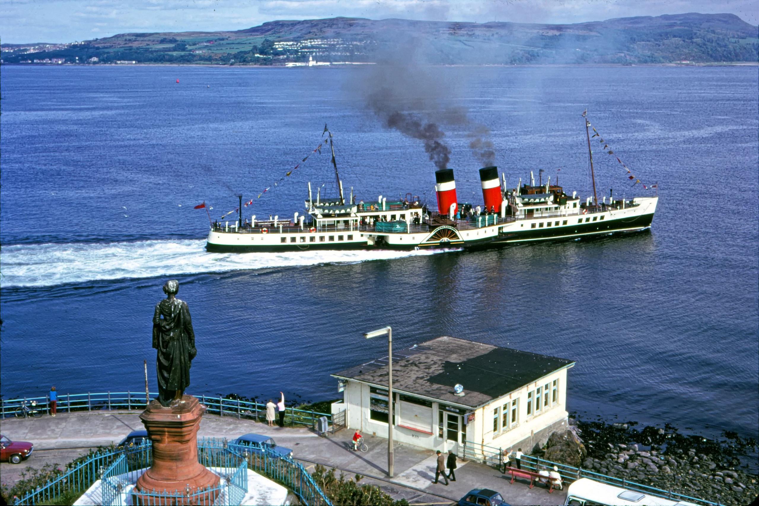 A view of the paddle steamer from Dunoon as she leaves in 1975