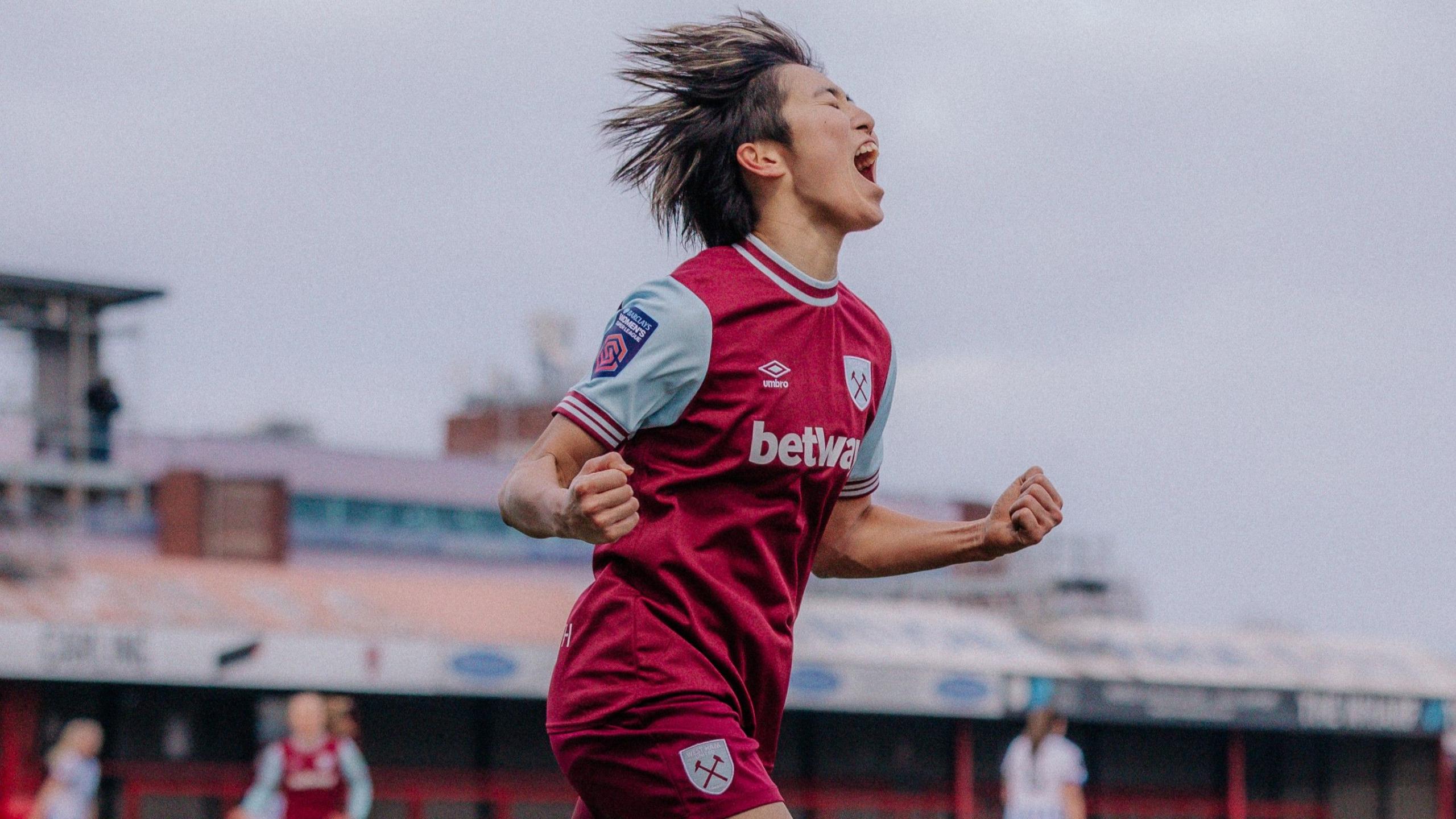 West Ham's Riko Ueki celebrates after scoring against Brighton