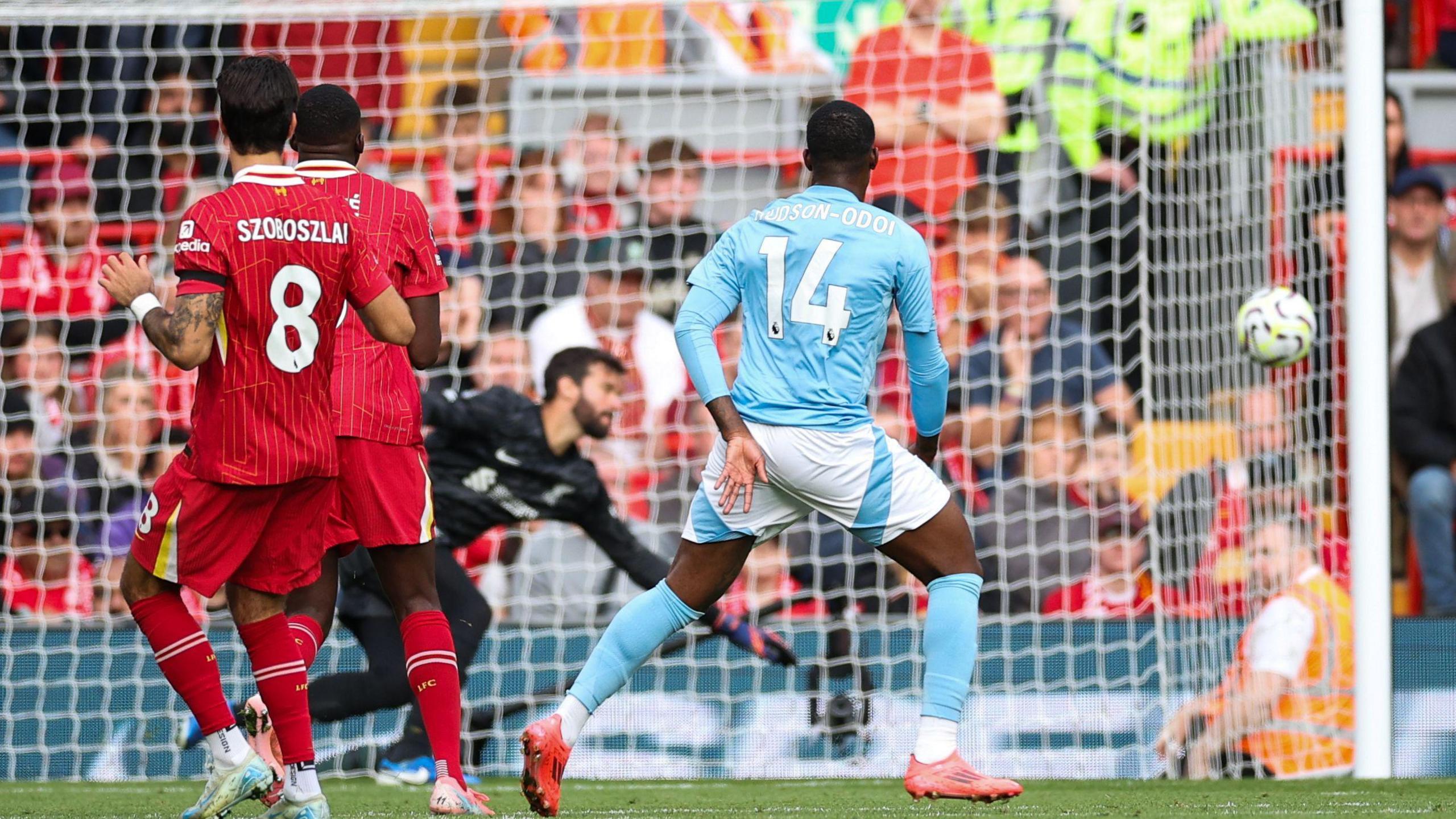 Callum Hudson-Odoi puts Nottingham Forest ahead against Liverpool on 14 September