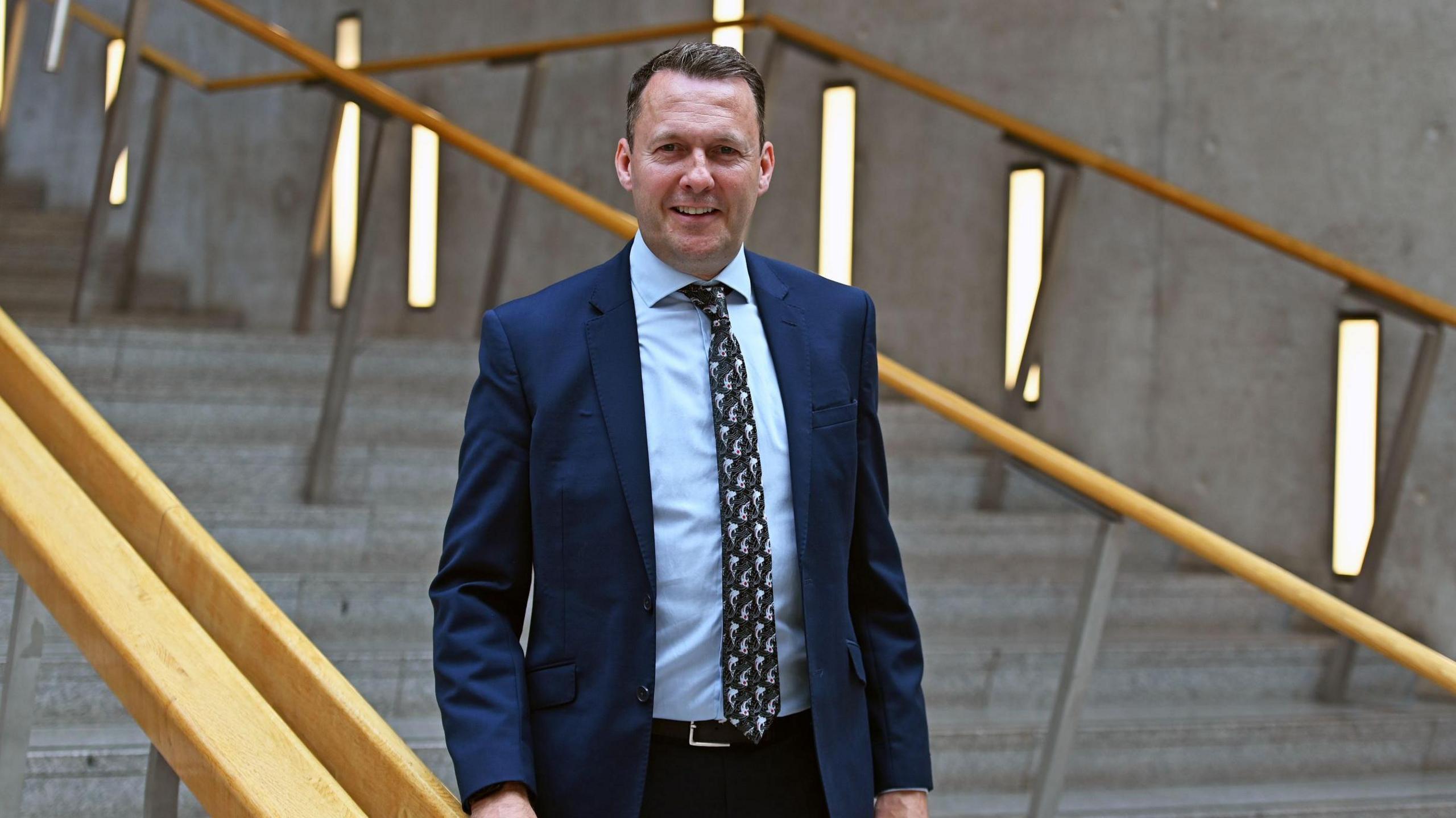 Scottish Conservative leadership contender Russell Findlay in the lobby at Holyrood