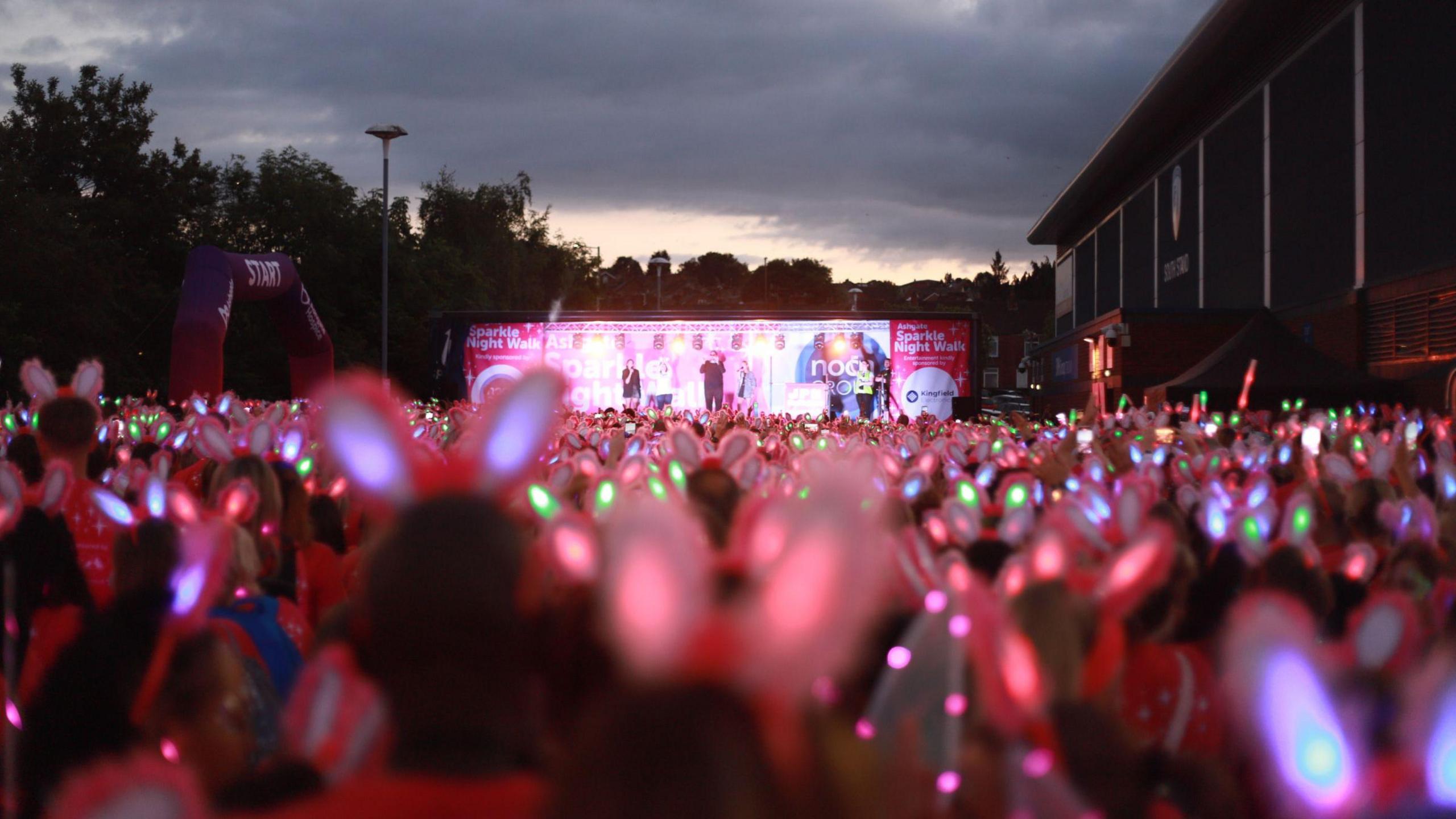 The crowd wearing flashing bunny ears