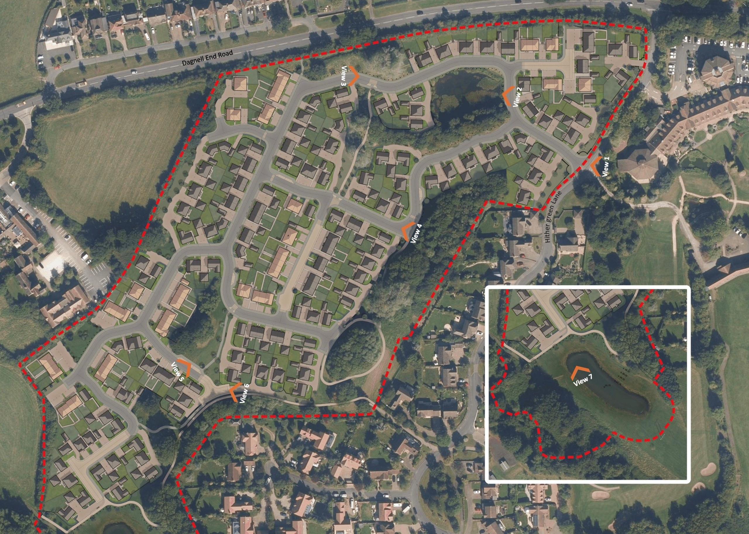 An aerial drawing by the developer shows where the homes would be sited.