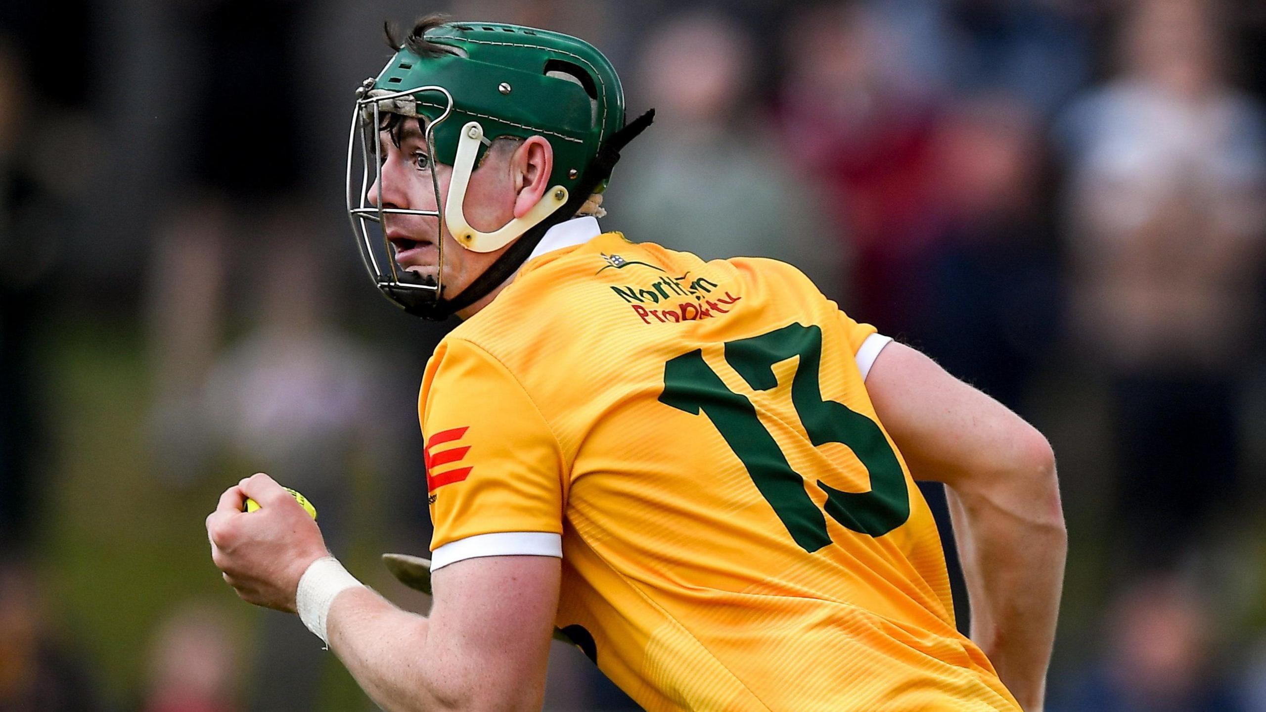 Conal Cunning in action for Antrim against Carlow in the Leinster Championship earlier this year