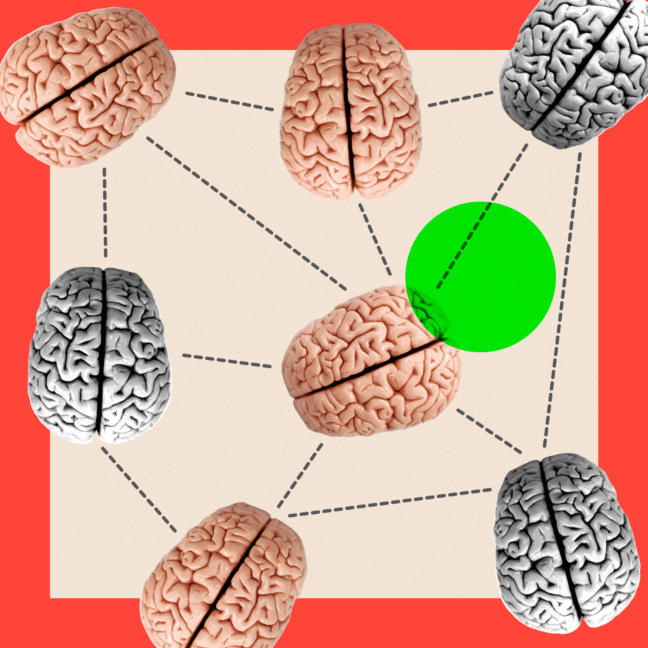 Montage of interconnected brains