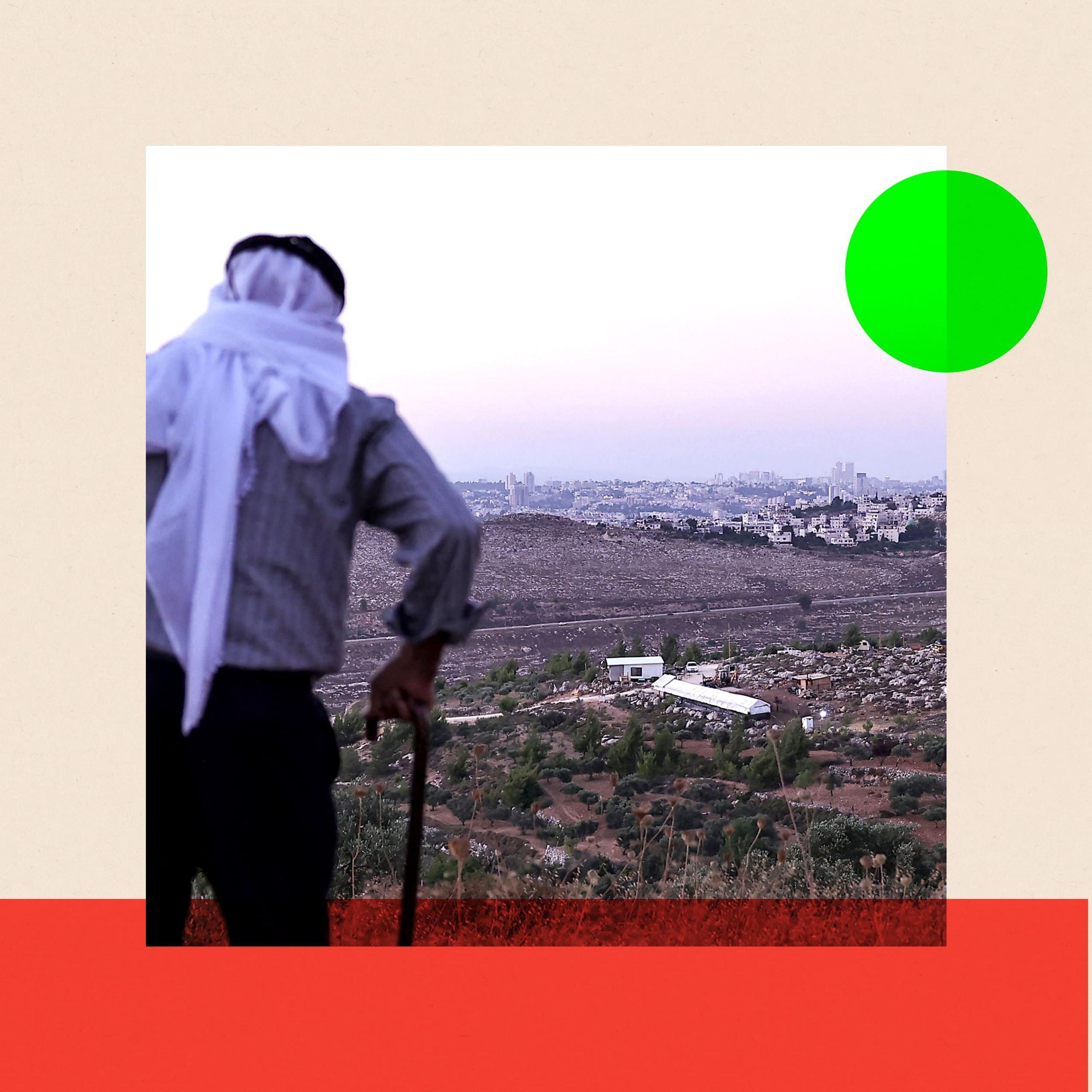 Olayan Olayan, who was born in the village of Battir in 1941, overlooks a valley in which a new Israeli settlers outpost is built