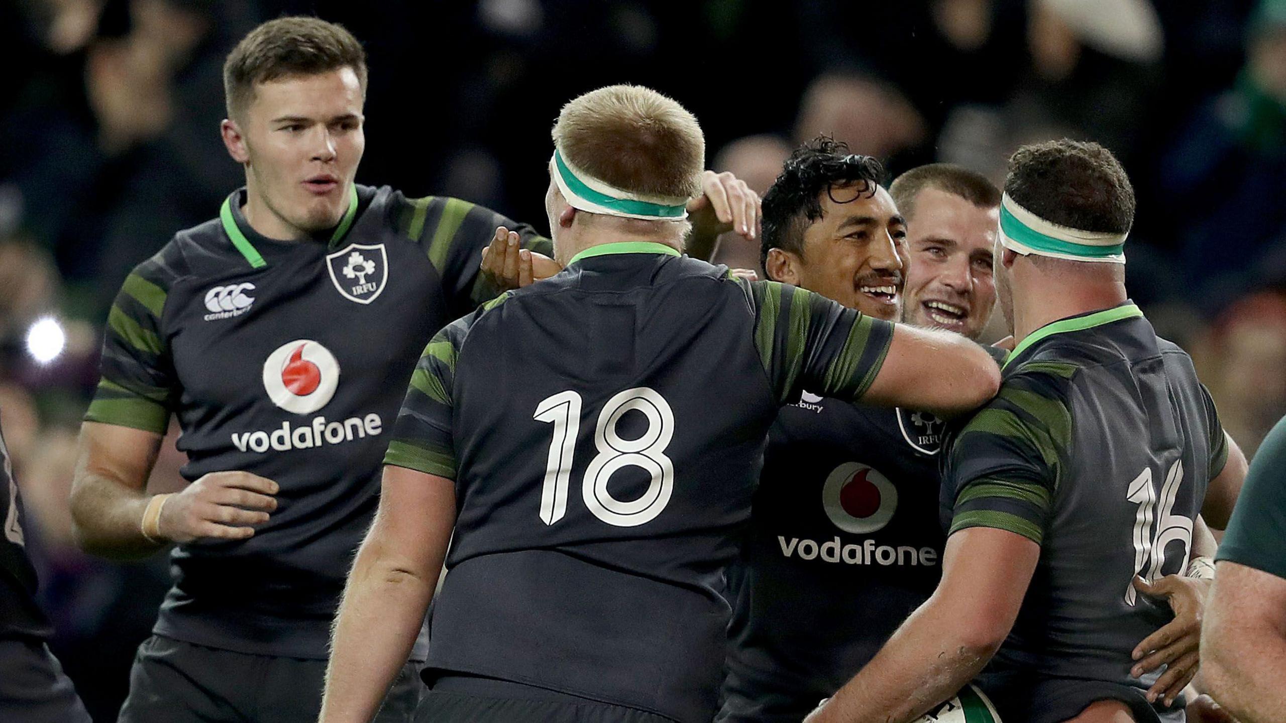 Ireland players celebrate Rob Herring's score