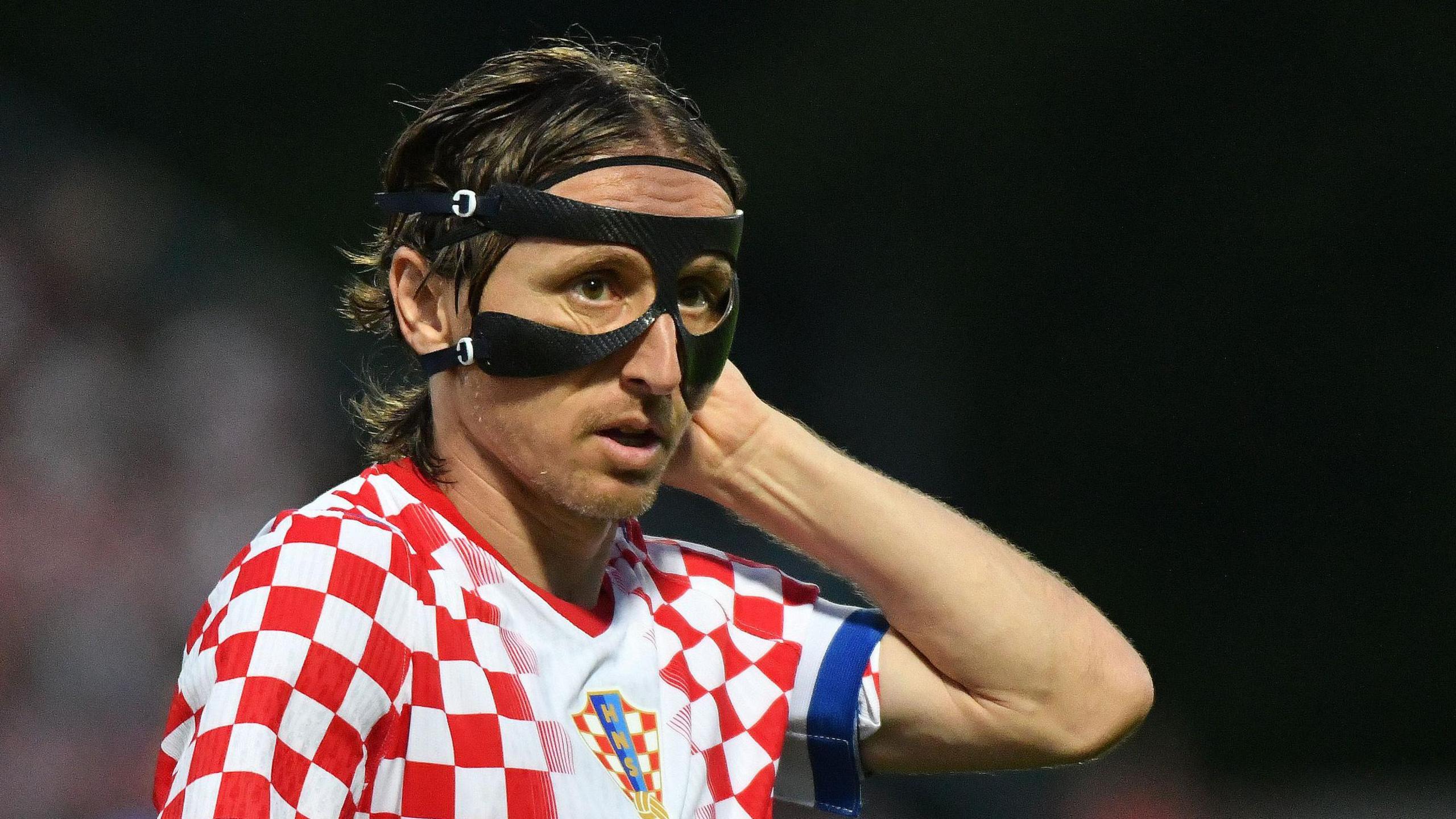 Luka Modric of Croatia wearing a protective face mask against Slovenia on 7 June