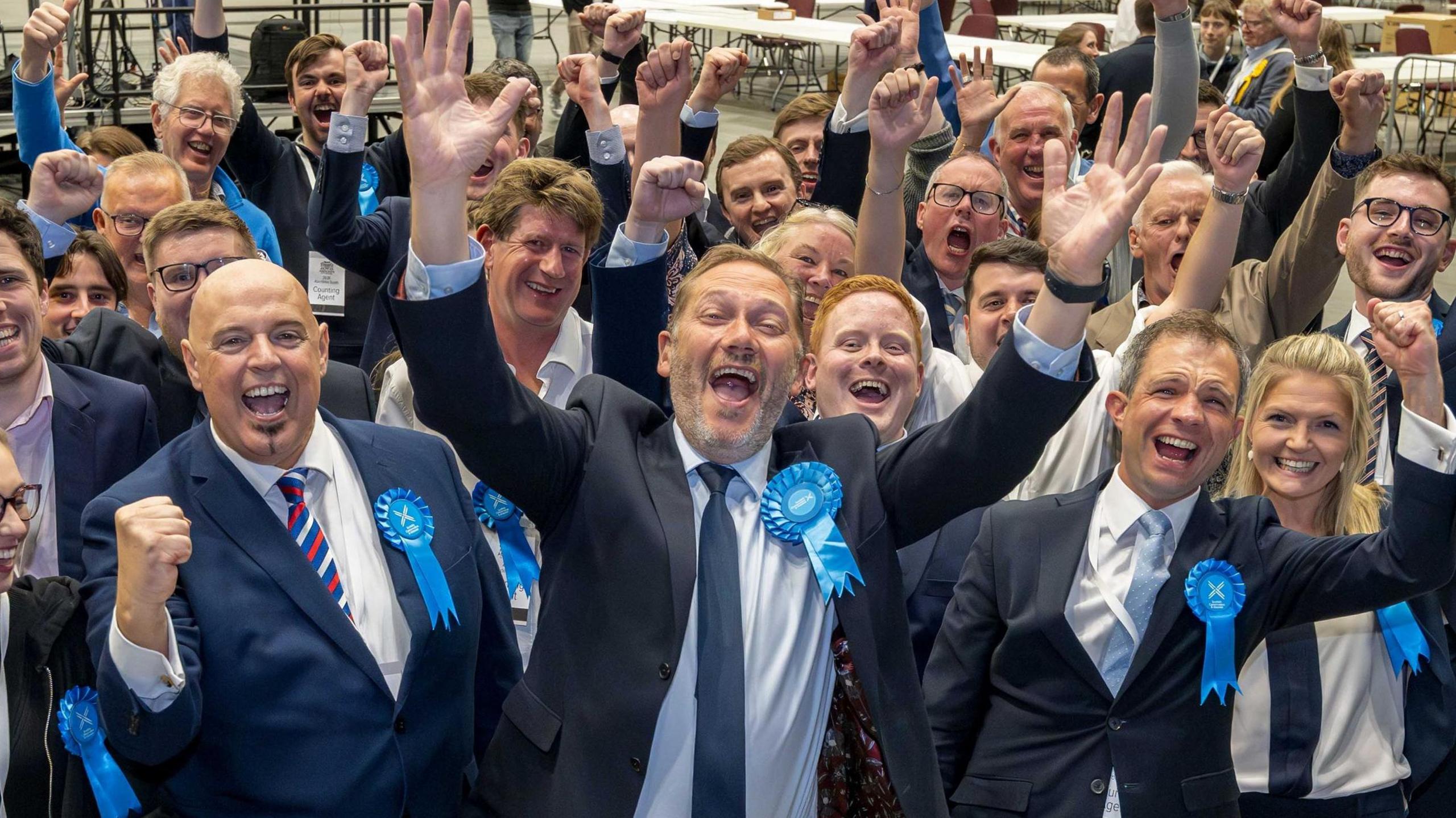 Celebrating Scottish Conservatives at the count in Aberdeen South