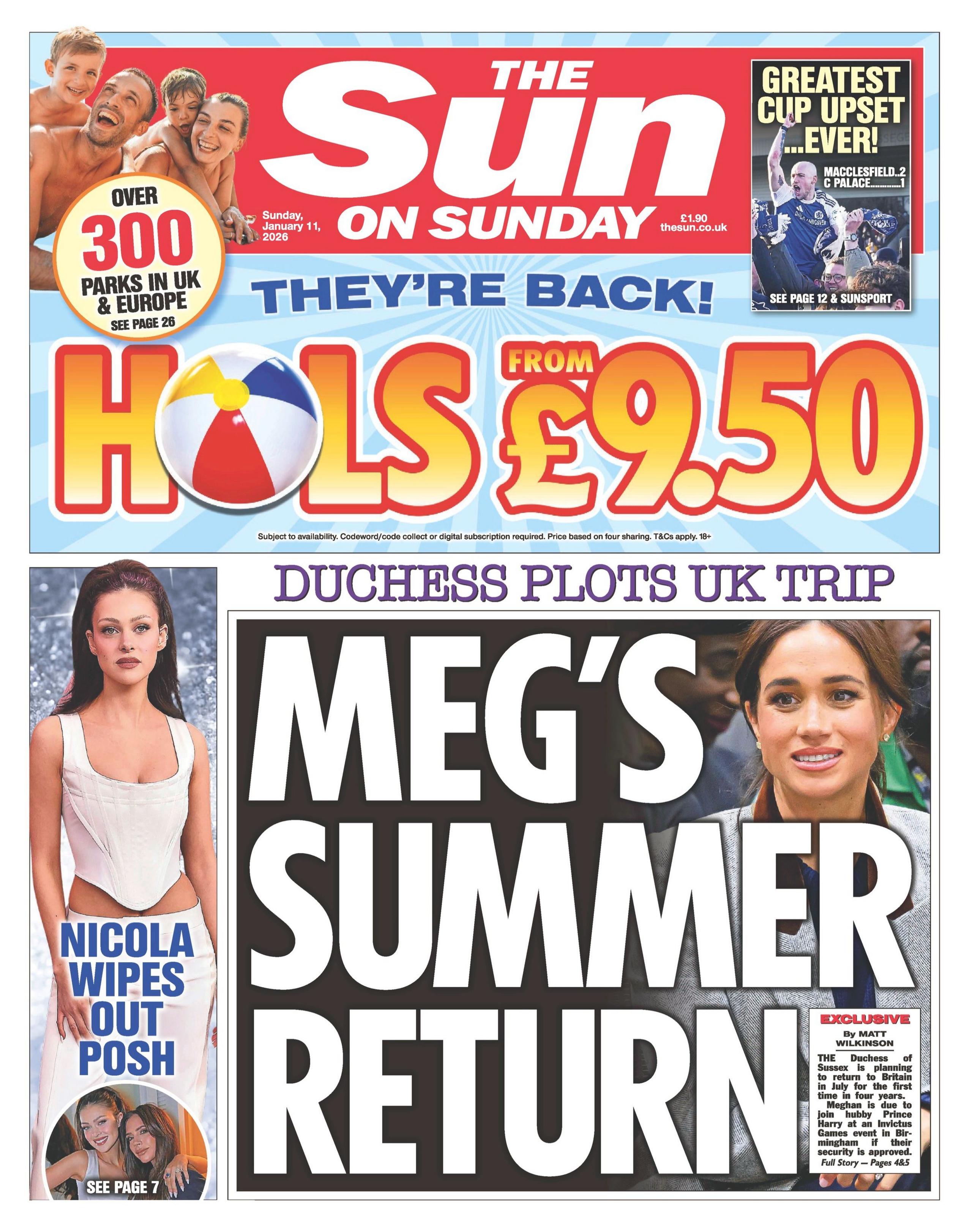 Titulli në faqen e parë të gazetës “The Sun” thotë: “Kthimi i Meg gjatë verës”.