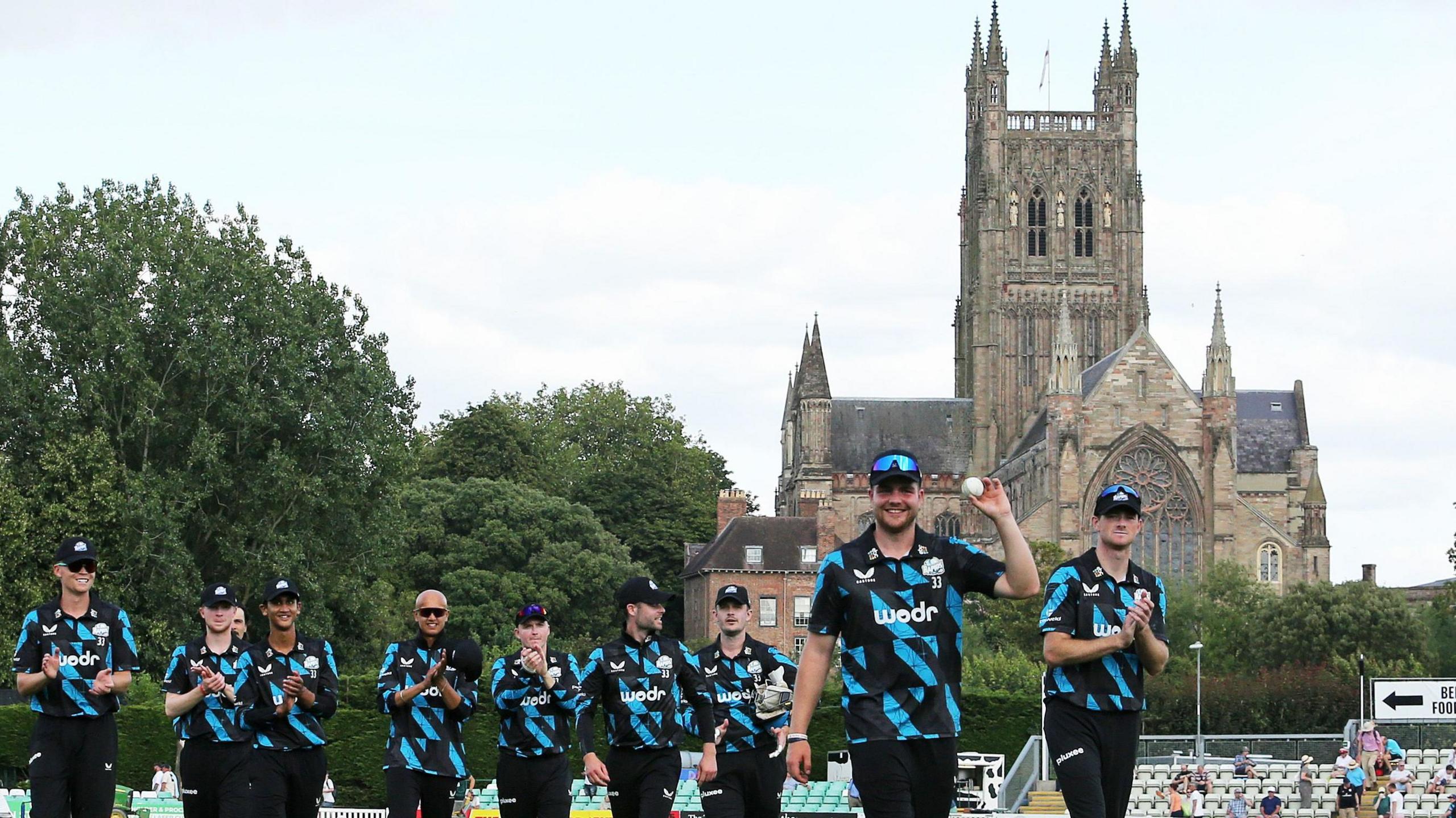 Tom Hinley leaves the field at Worcester after taking 5-56 against Durham