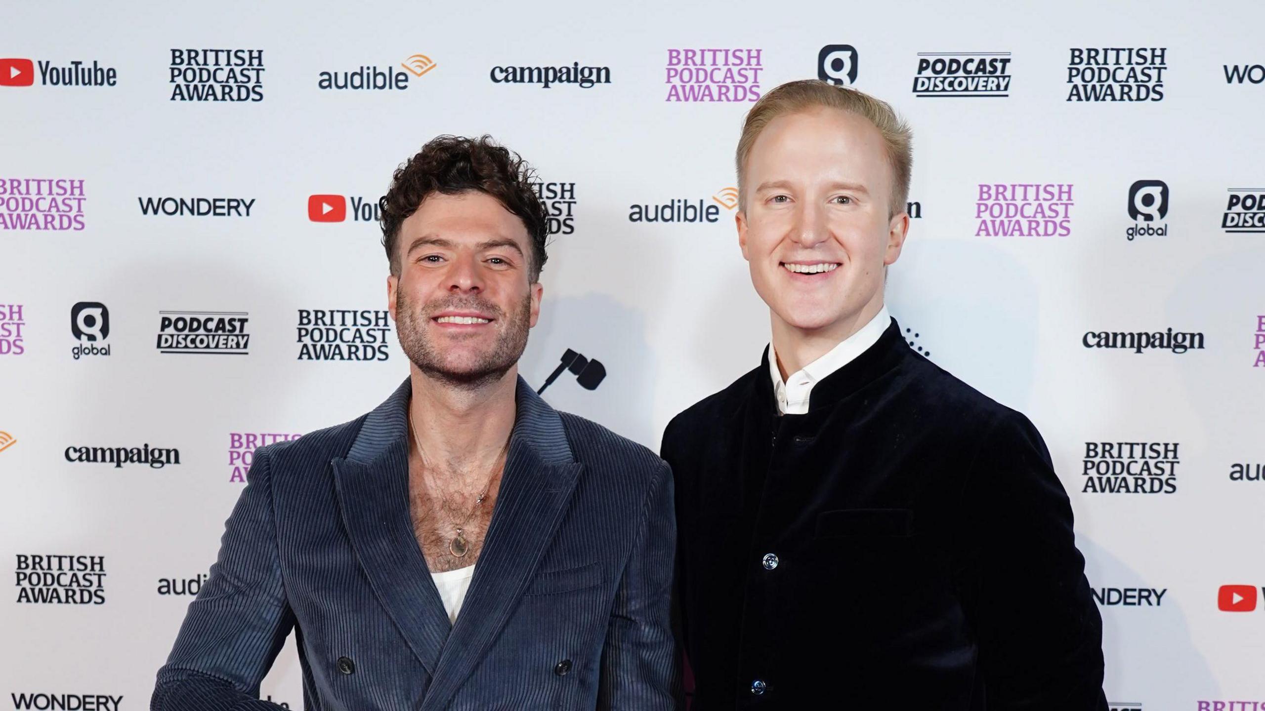 Jordan North and William Hanson on the red carpet at the British Podcast Awards