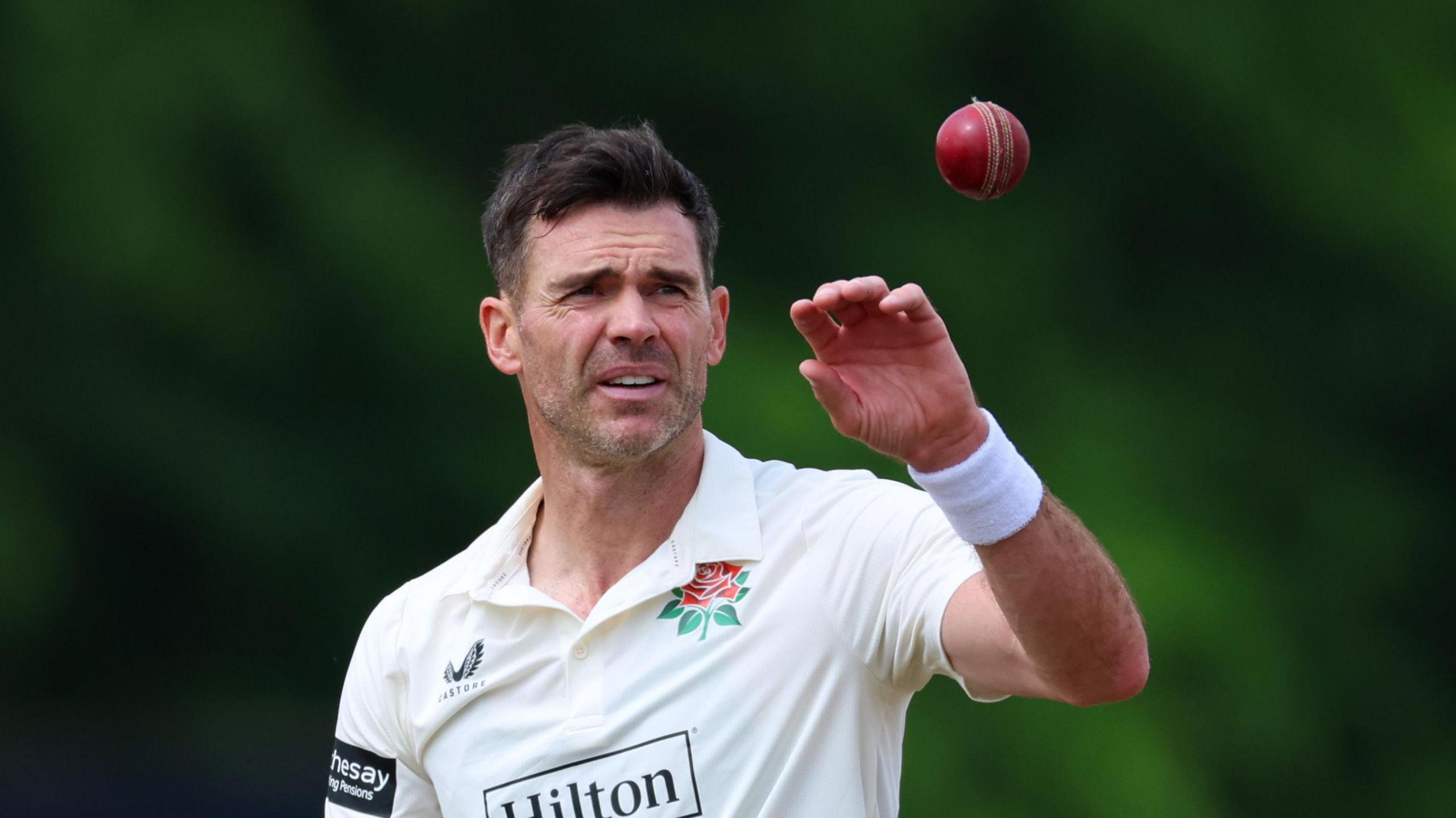 James Anderson in action for Lancashire in 2025