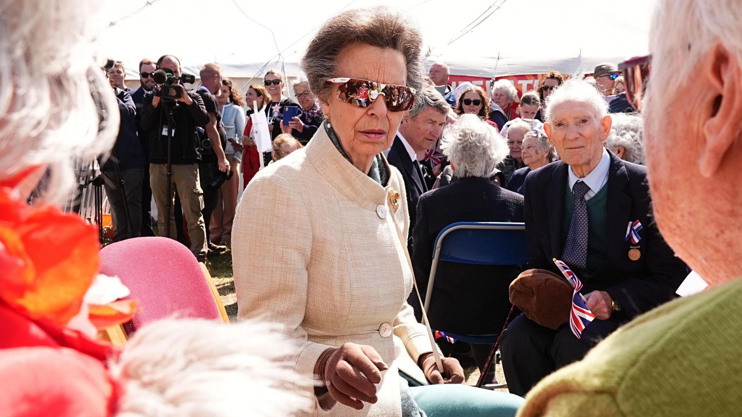 The Princess Royal meeting crowds during a visit to St Pierre Du Bois, to attend commemorations in Guernsey and Sark marking the 80th Anniversary of the Liberation of the Bailiwick.