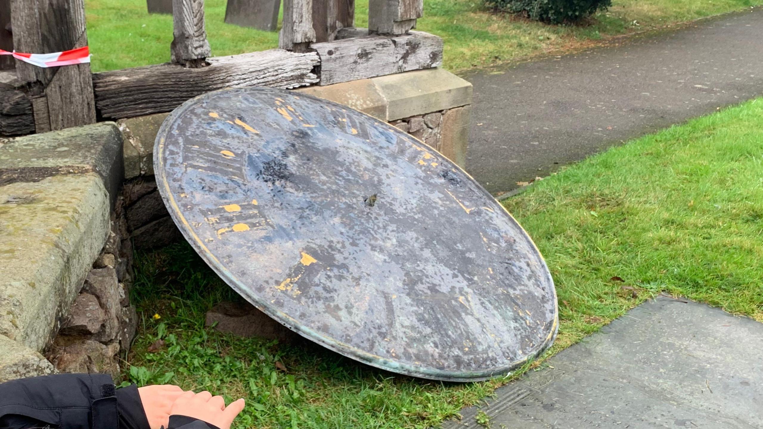 One of the clock faces after it was removed