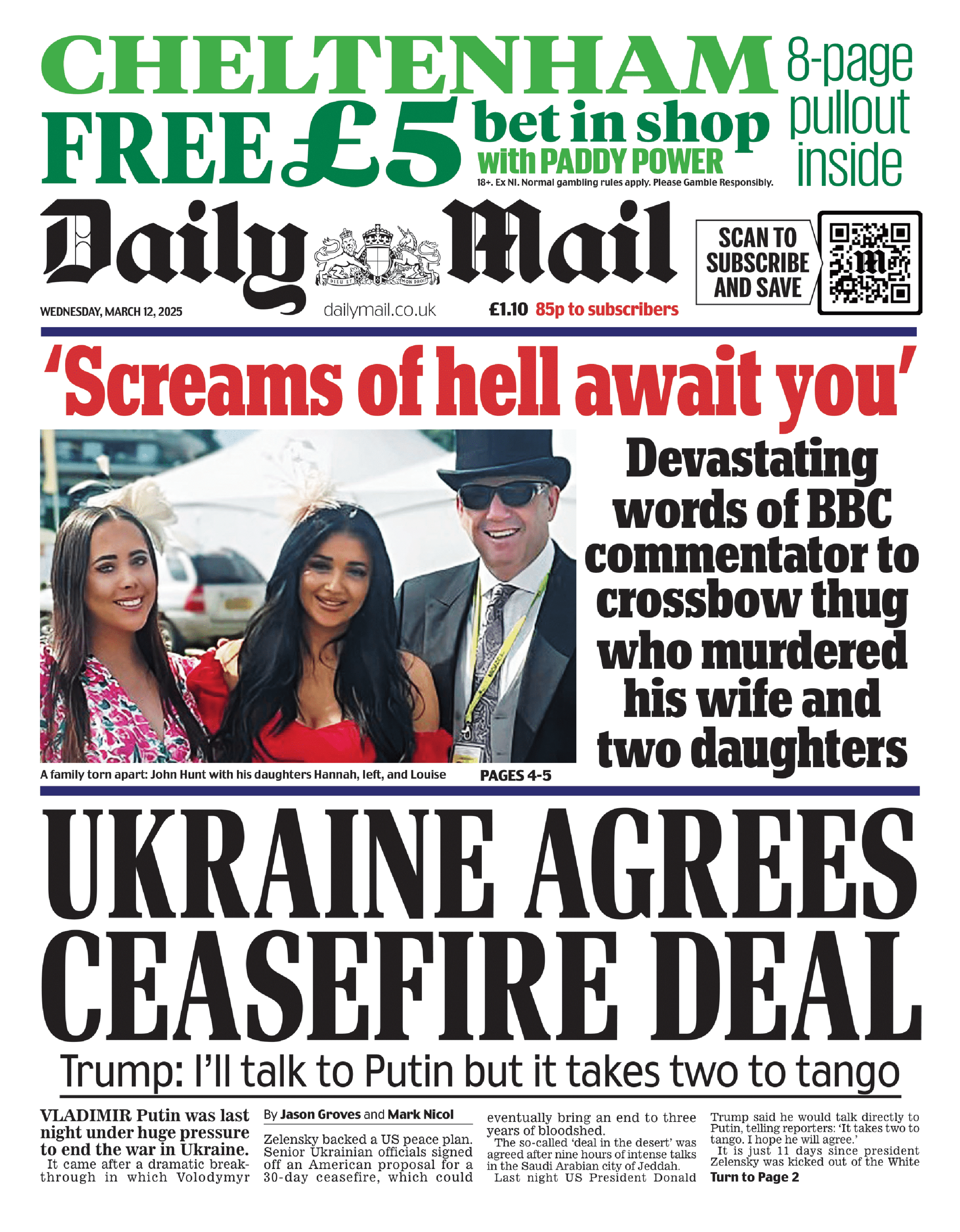 The headline on the front of the Mail reads: "Screams of hell await you"