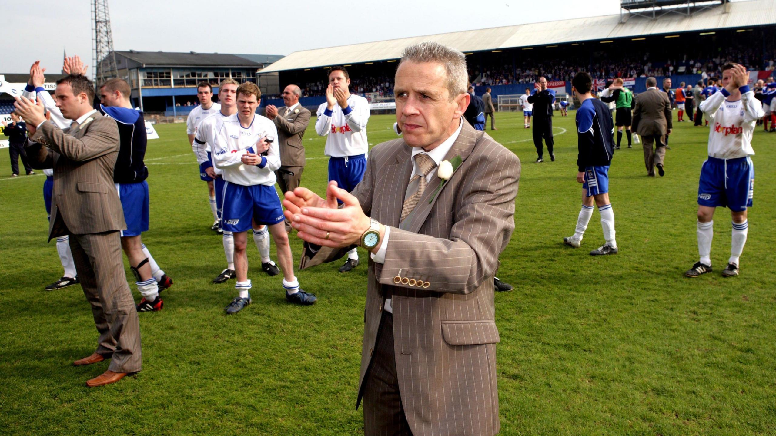 Dungannon Swifts manager Harry Fay in his cup final suit