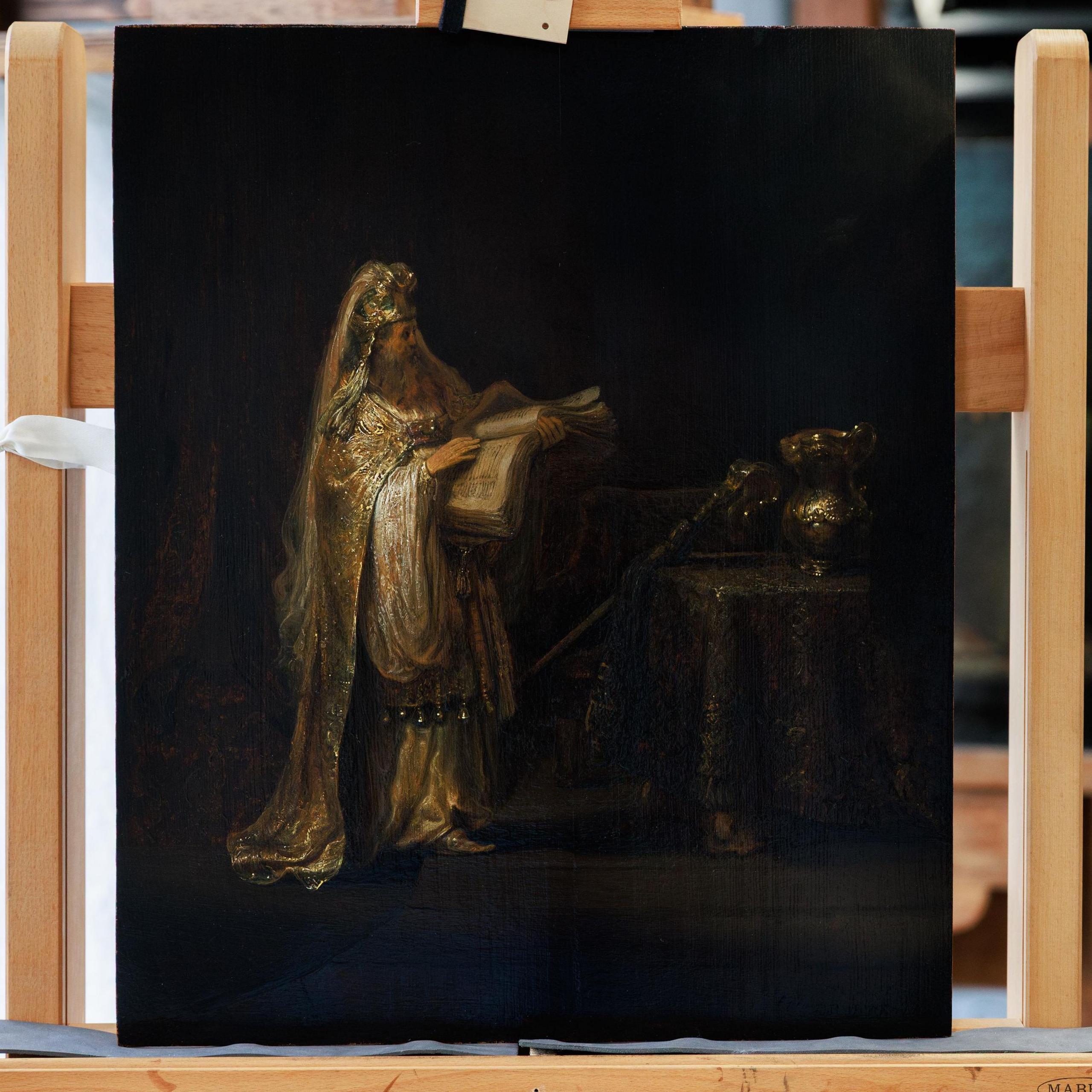 Rembrandt’s Vision of Zacharias in the Temple (1633) on an easel
