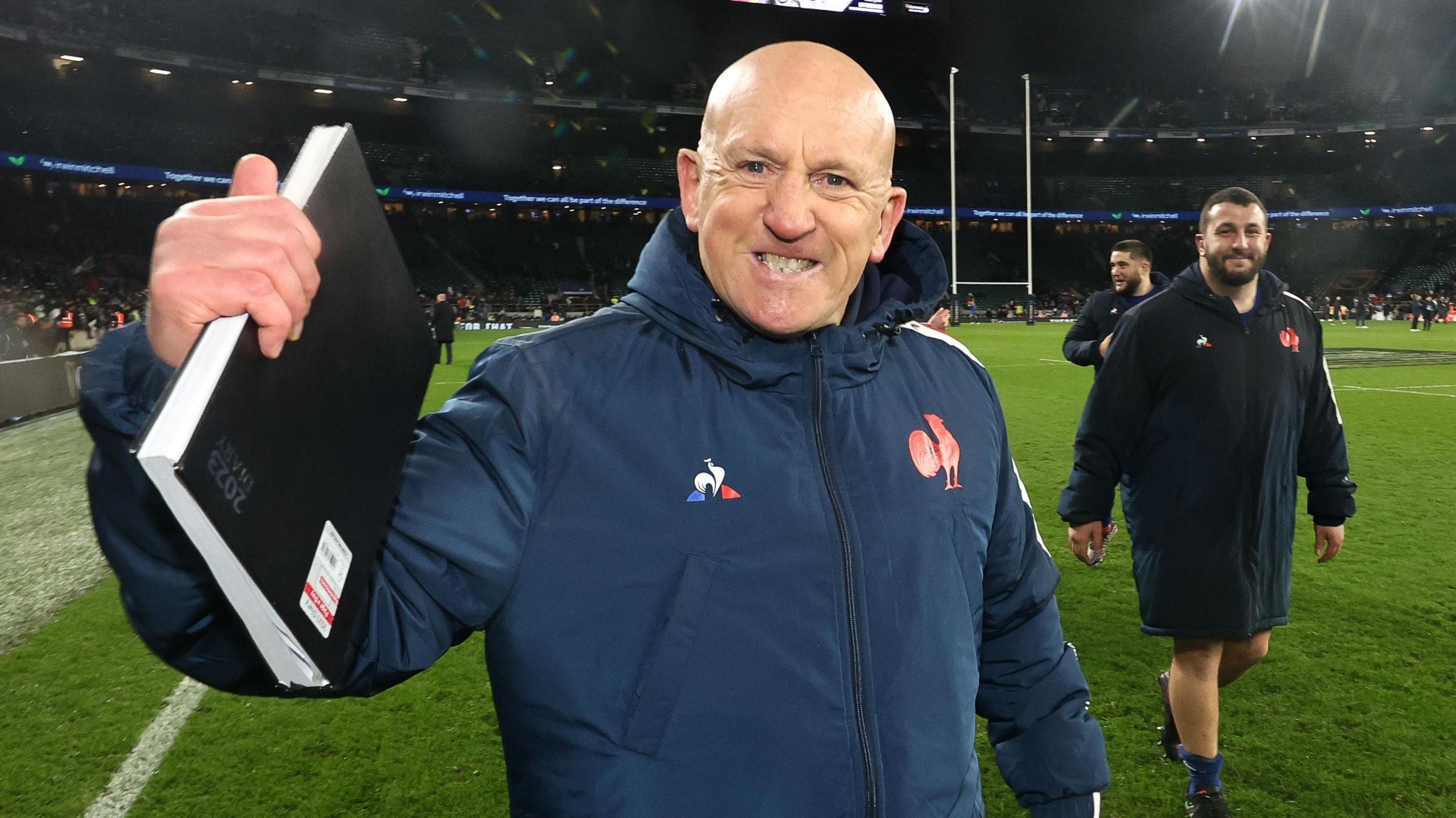 Shaun Edwards celebrates a win at Twickenham with France