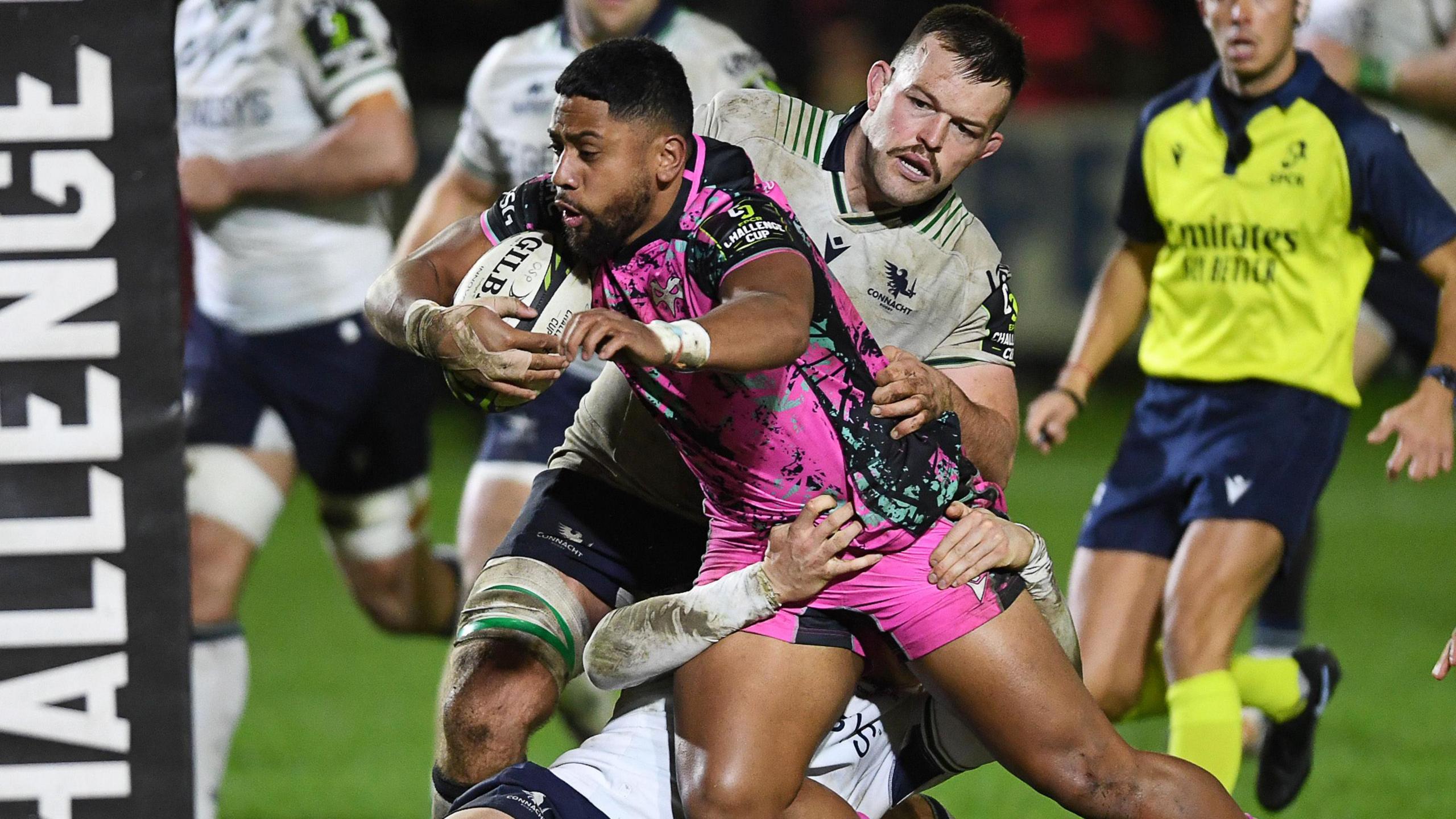 Phil Cokanasiga crashes over for a try in Ospreys' Challenge Cup game against Connacht