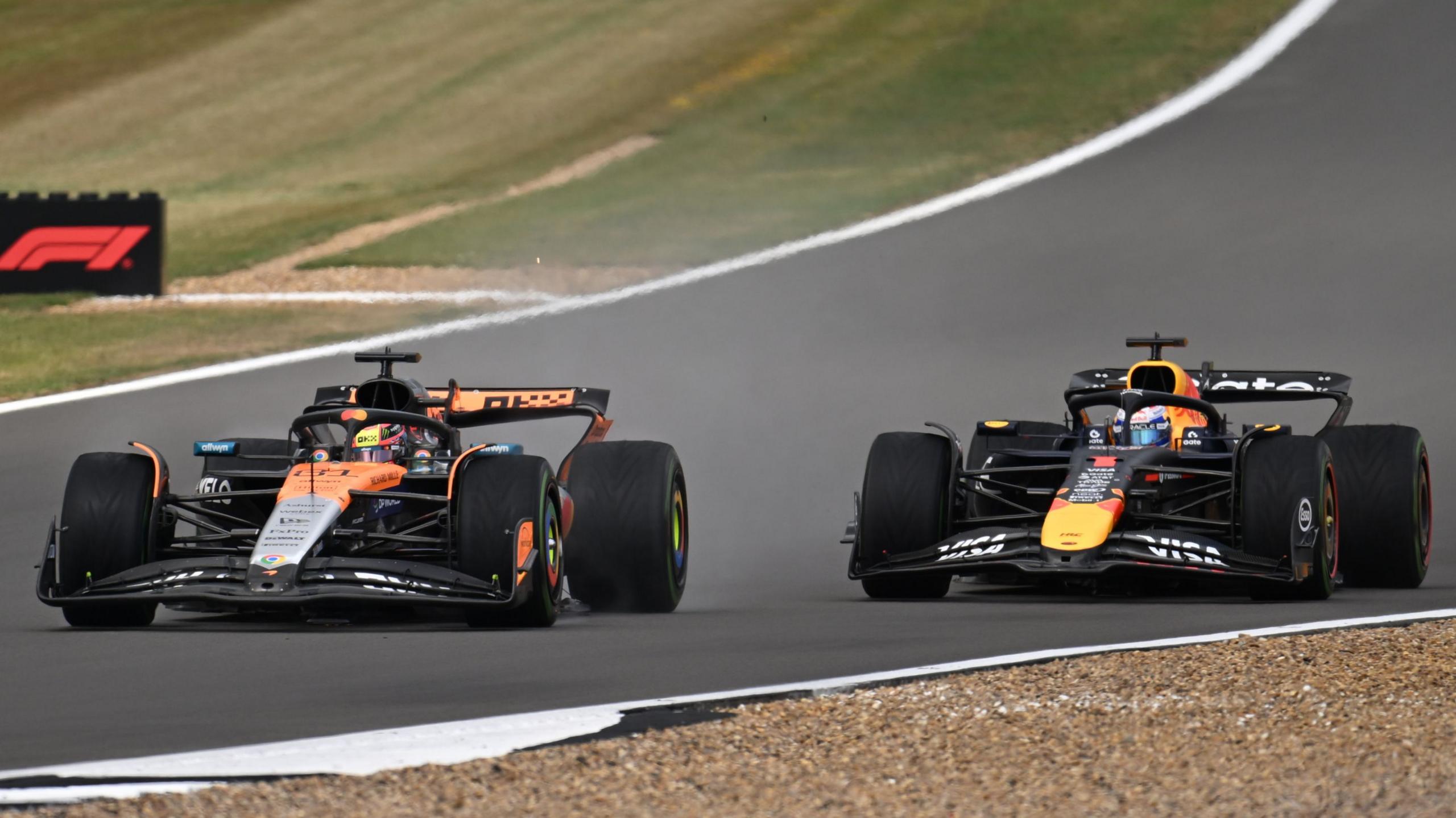 Oscar Piastri passes Max Verstappen for lead on lap eight