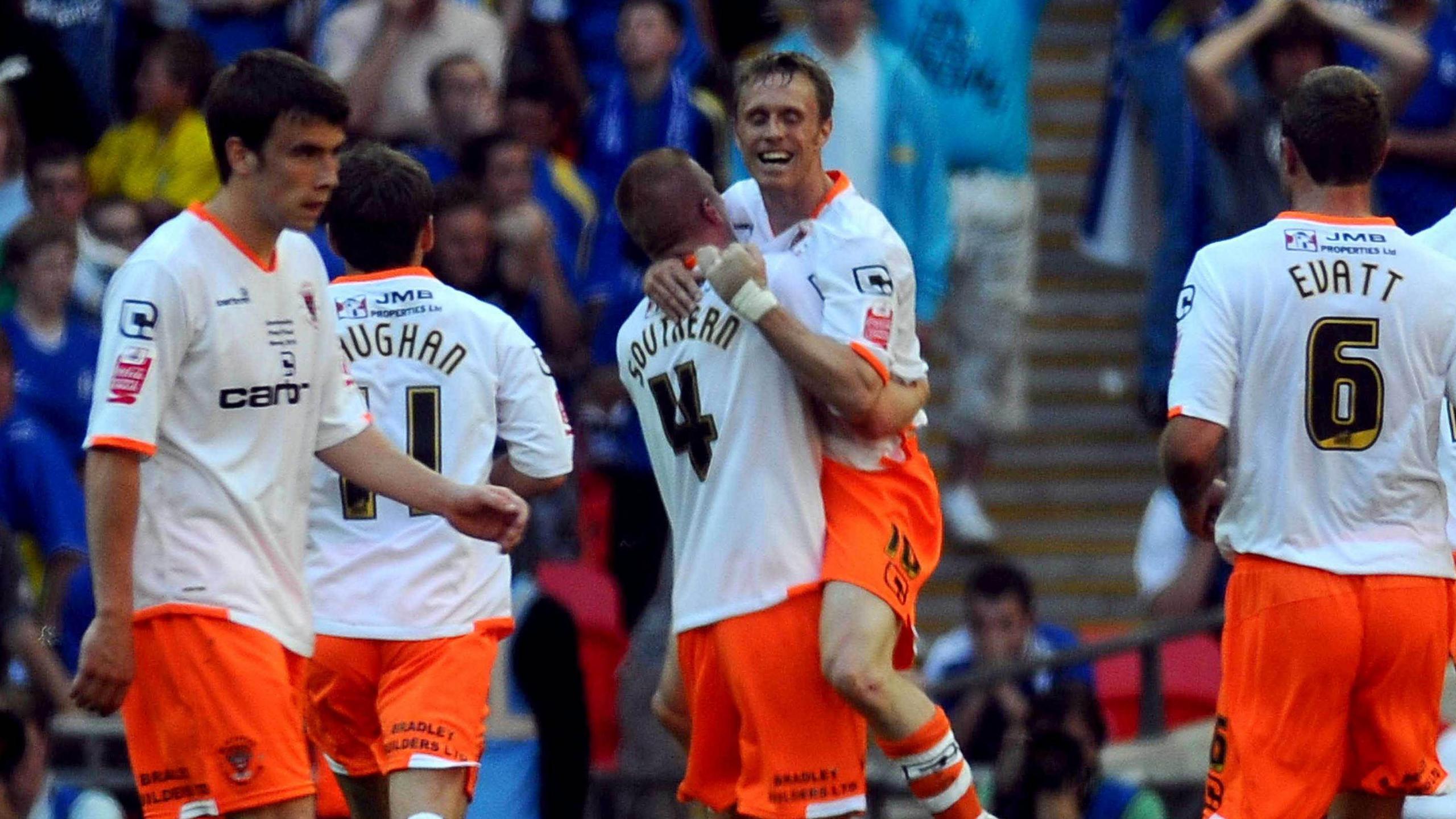 Blackpool's Brett Ormerod celebrating his goal in the 2010 Championship play-off final