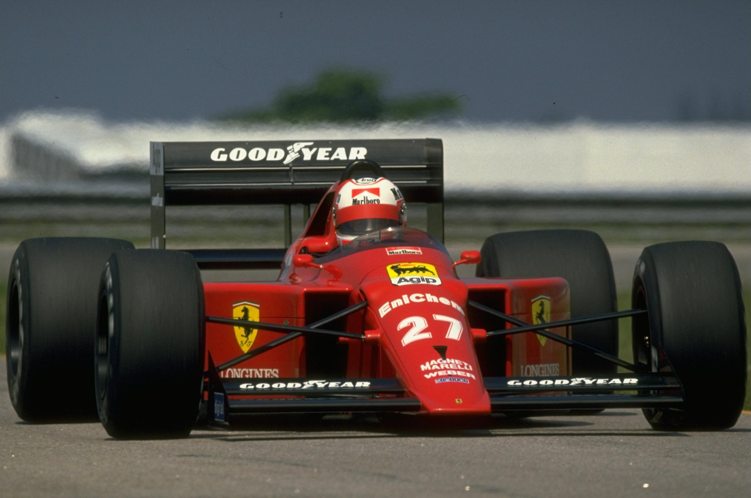 Nigel Mansell drives his Ferrari during the 1989 Brazilian Grand Prix