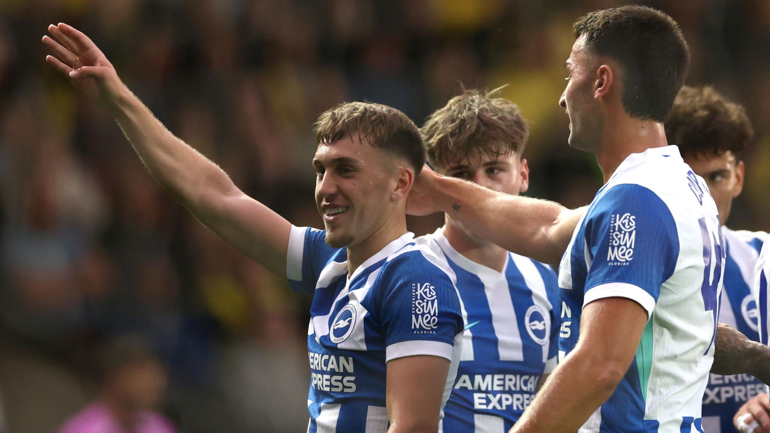  Brajan Gruda of Brighton & Hove Albion acknowledges the fans