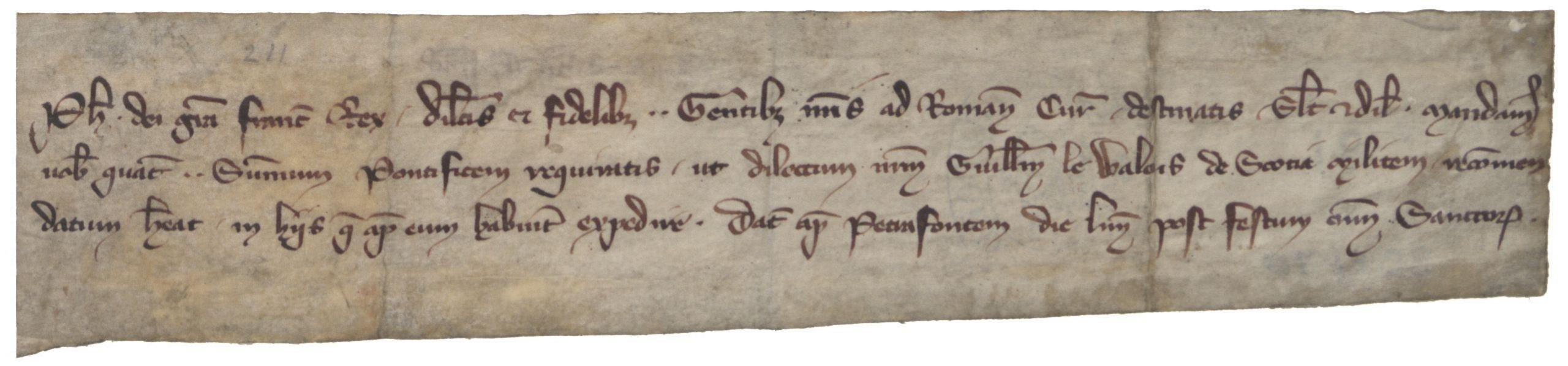 A piece of parchment with Latin shorthand text.