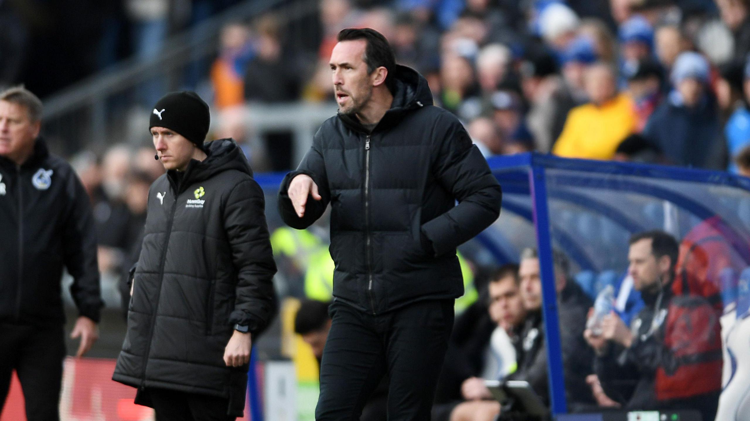 Christian Fuchs on the sideline during Newport County's 3-0 loss away to Bristol Rovers.
