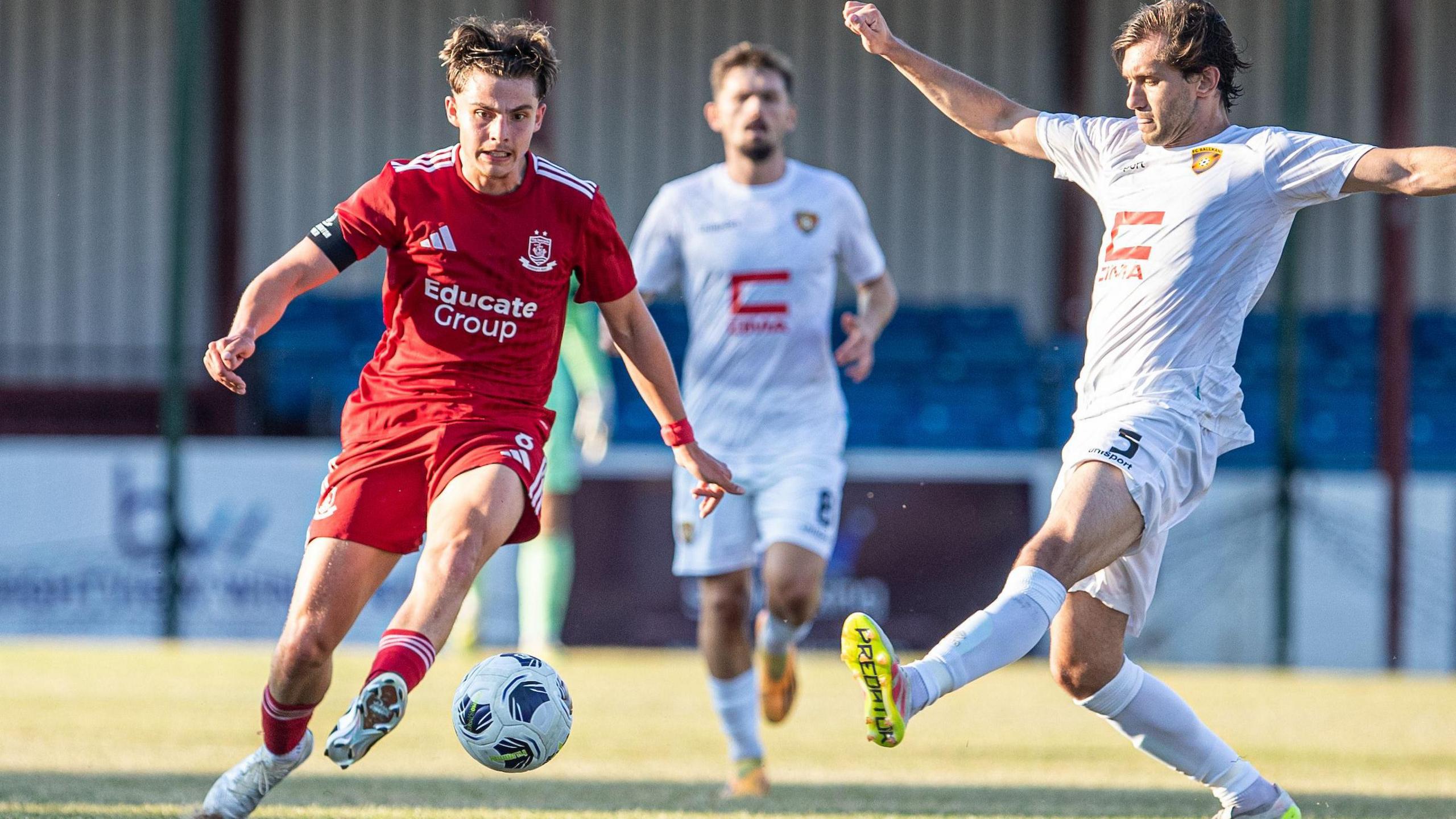Connah's Quay Nomads' Callum West in action against Ballkani