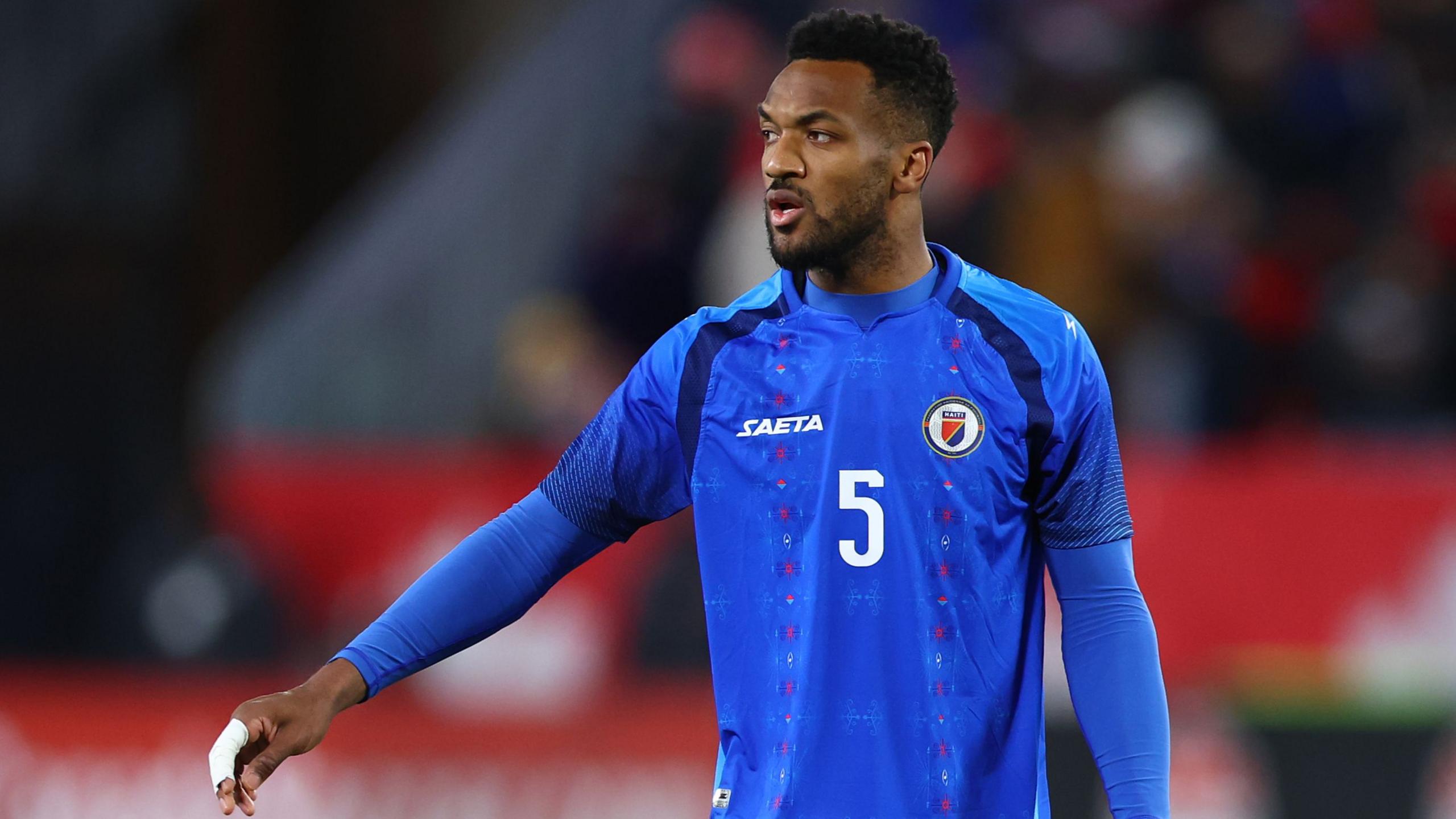 Hannes Delcroix #5 of Haiti looks on during an International Friendly against Tunisia