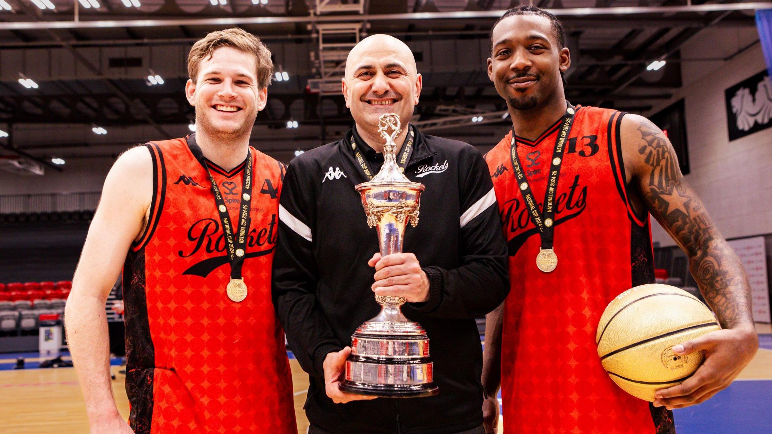 From left to right, Reading's Mitch Clarke, head coach Samit Nuruzade and Justin Hopkins. 