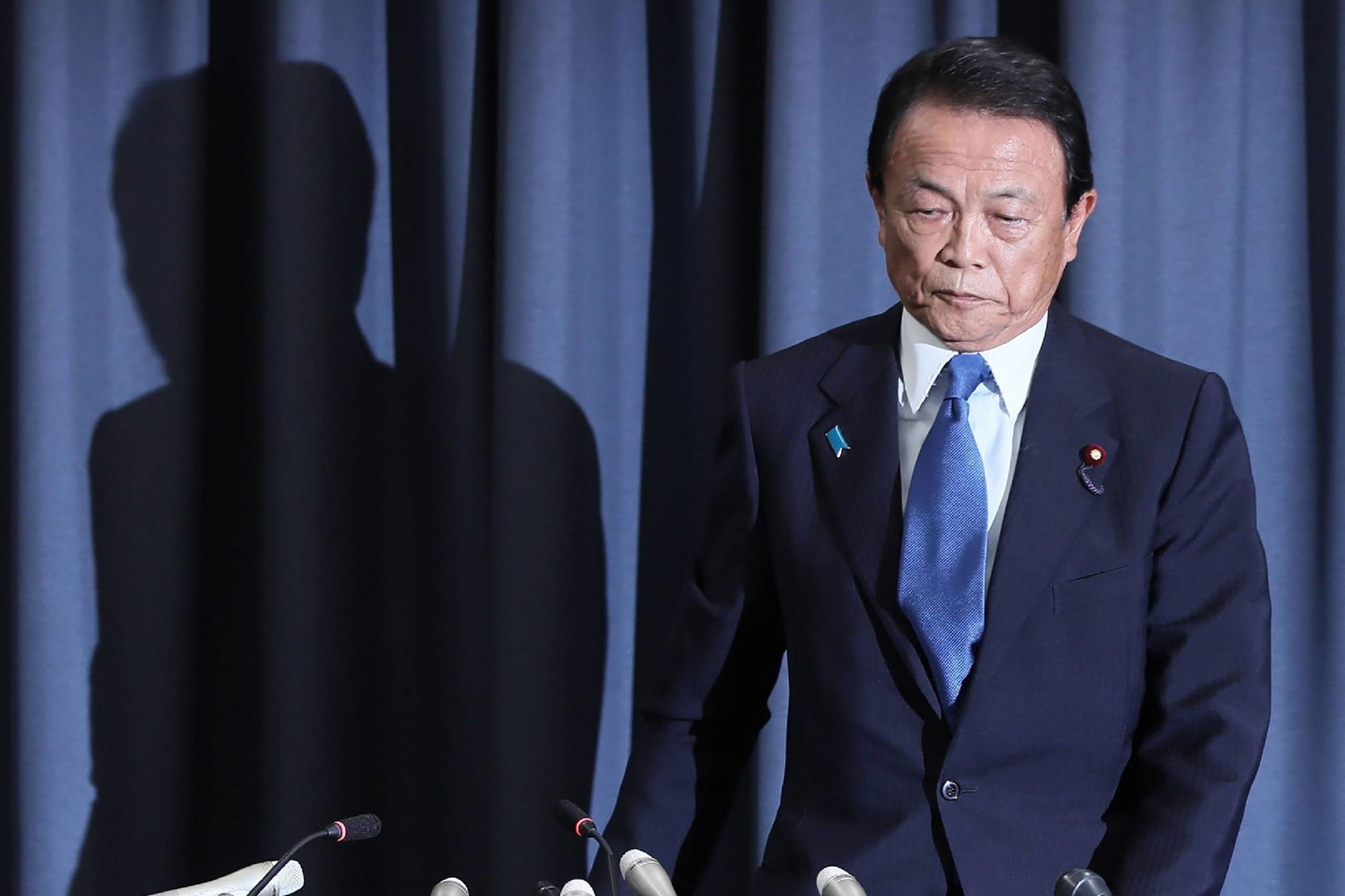 Japan's Finance Minister Taro Aso attends a press conference in Tokyo on 4 June 2018