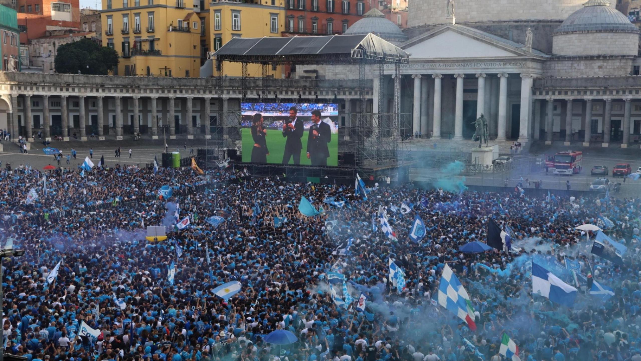 Napoli fans in the city centre of Naples