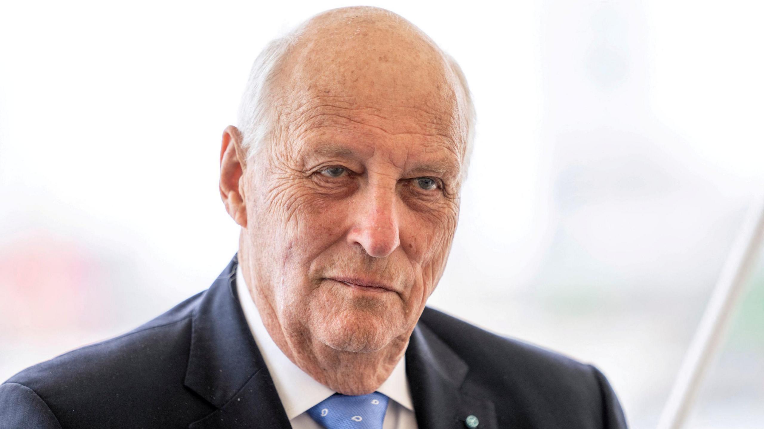 Norway's King Harald during a press conference on the royal yacht Norge in Aarhus, Denmark June 16, 2023.