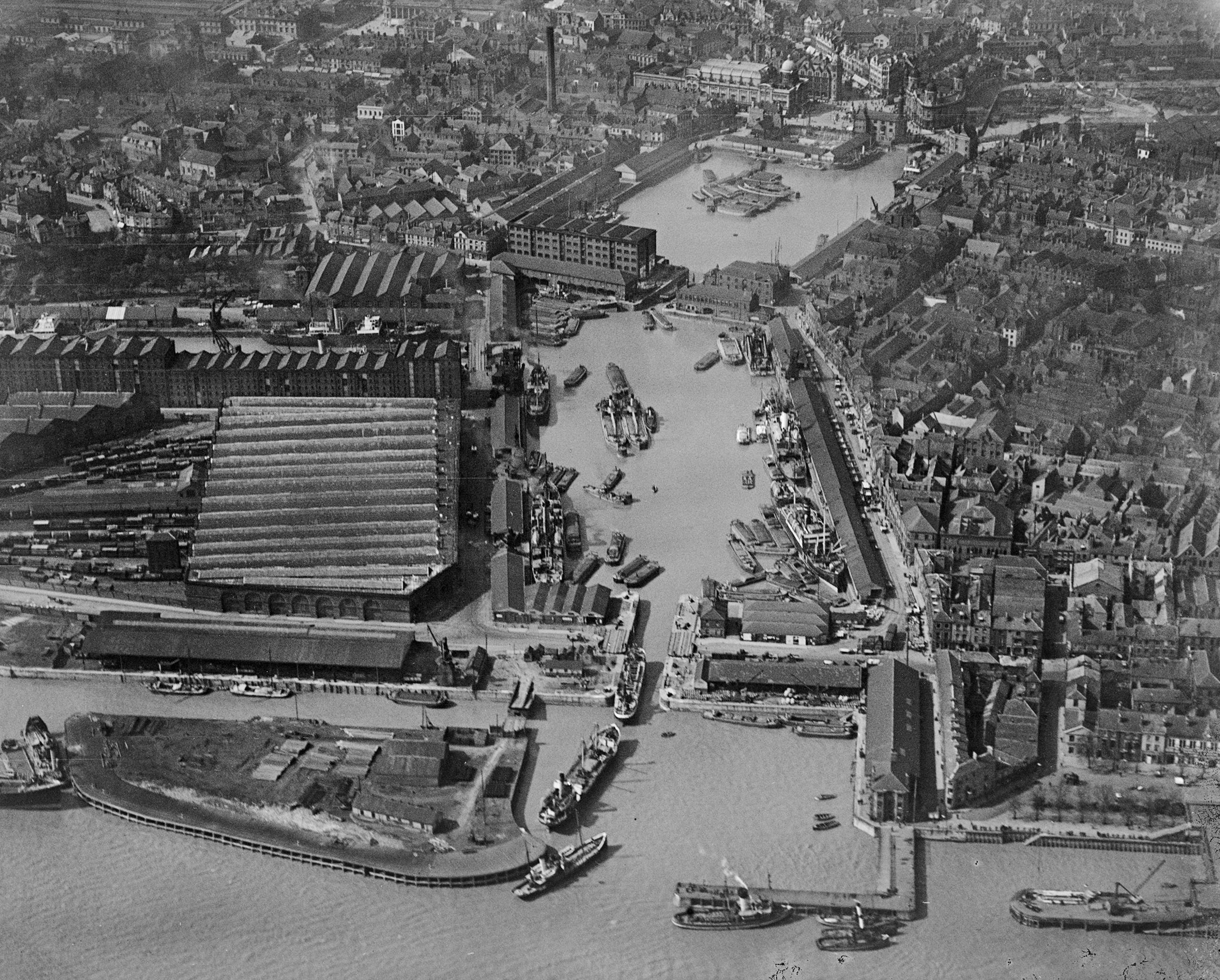 This photo of the docks in Hull was taken in 1925 when the city was a major centre for imports and exports. The Humber Dock closed to shipping in 1967, but reopened as Hull Marina in 1983 